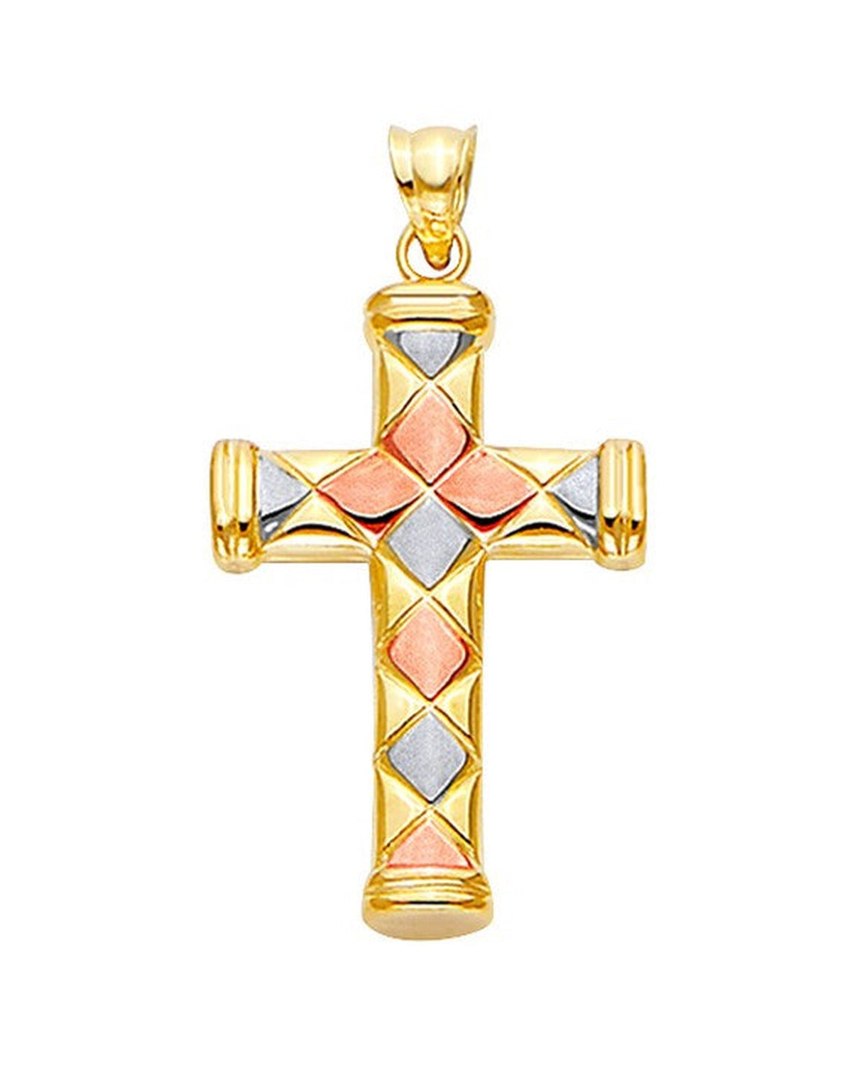 14K Tri-Color Gold 3C Hollow Fancy Cross (PT-2532)