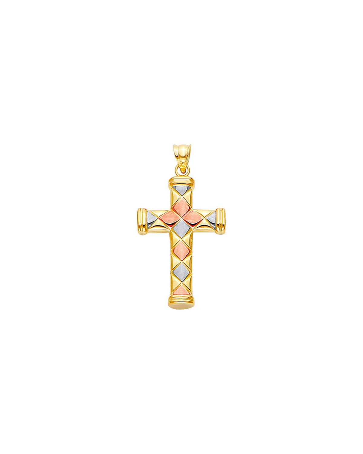 14K Tri-Color Gold 3C Hollow Fancy Cross (PT-2532)