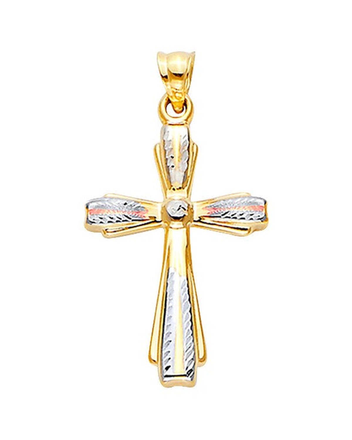 14K Tri-Color Gold 3C Hollow Fancy Cross (PT-2533)