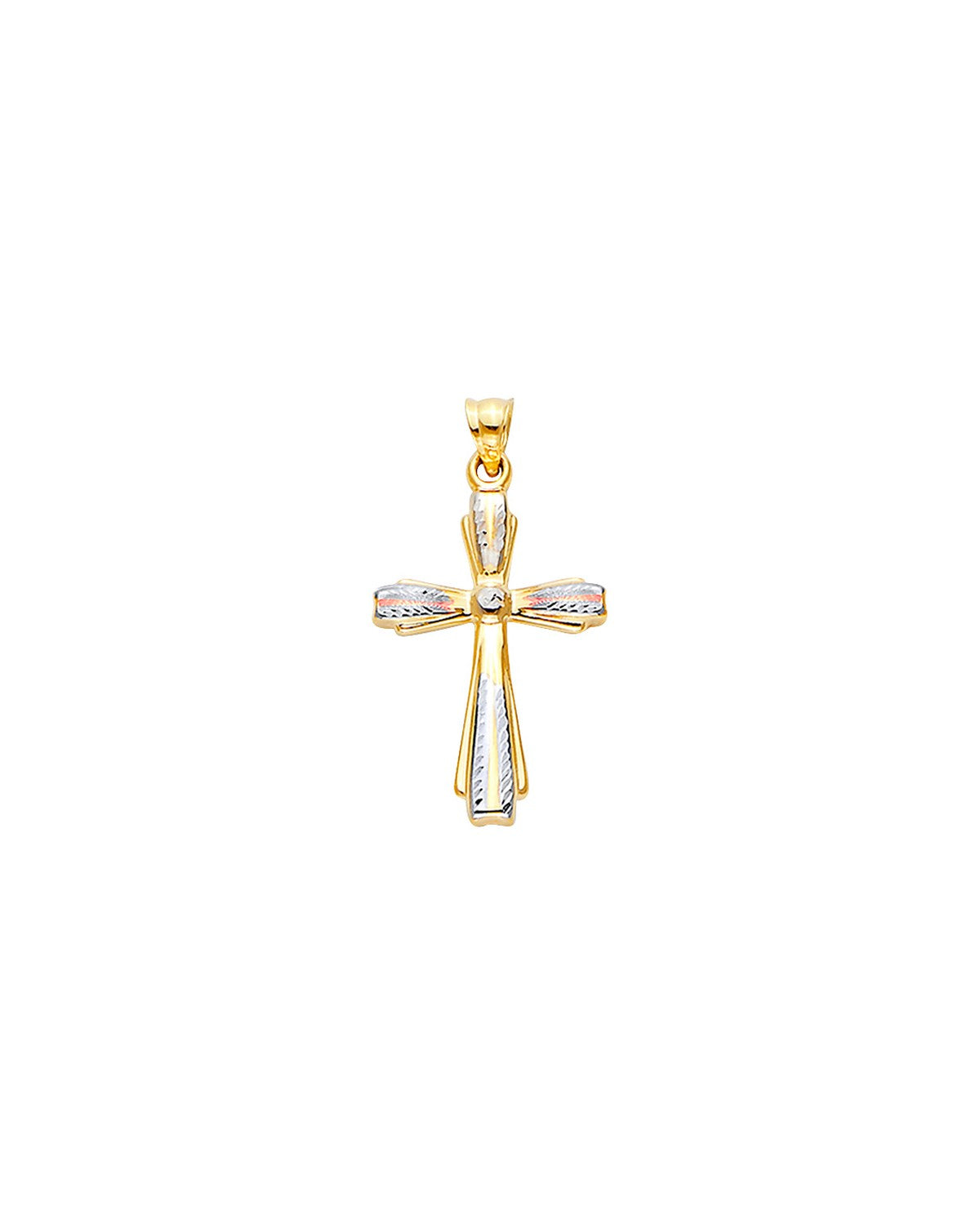 14K Tri-Color Gold 3C Hollow Fancy Cross (PT-2533)