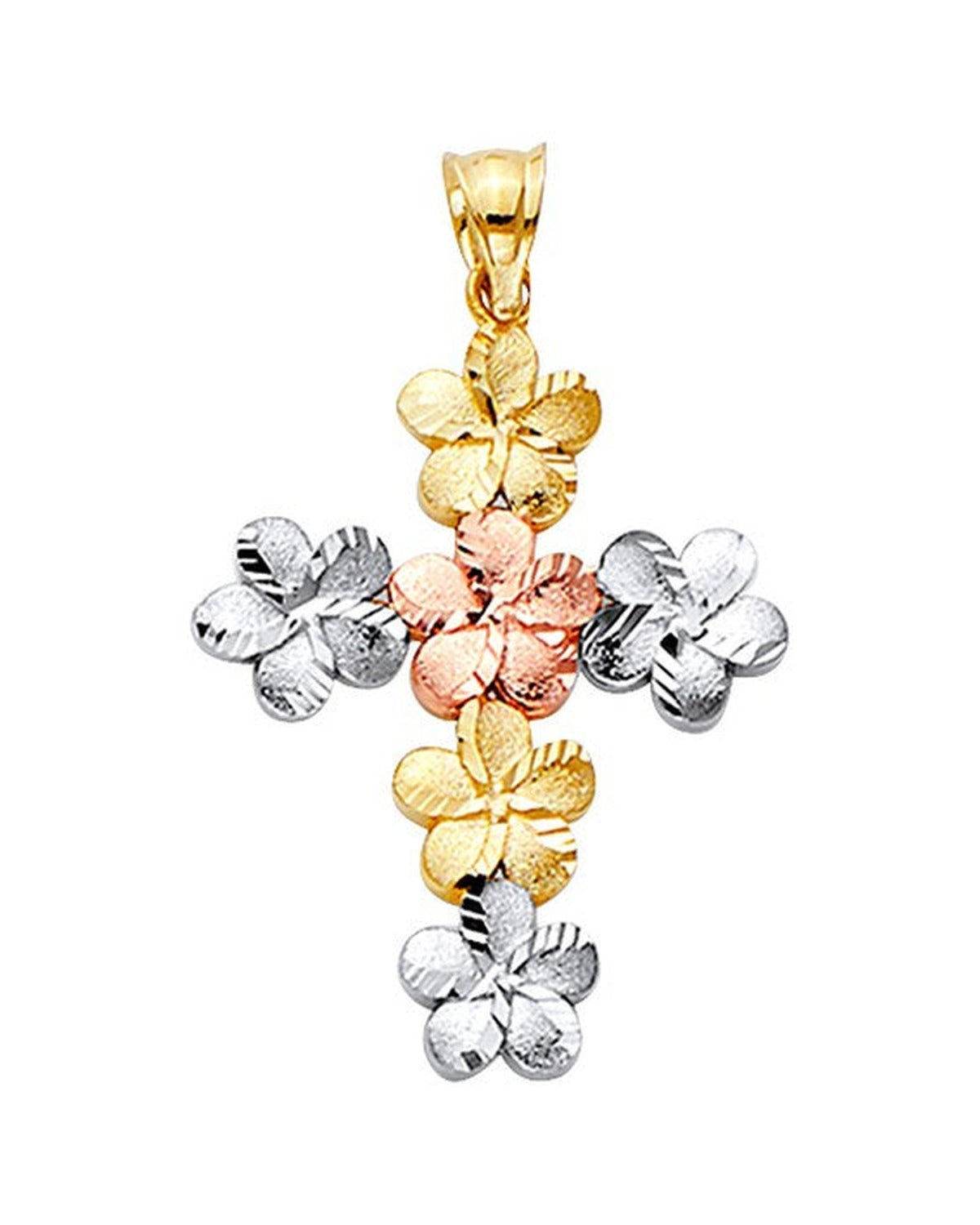 14K Tri-Color Gold 3C Hawaiian Flower Cross (PT-2536)
