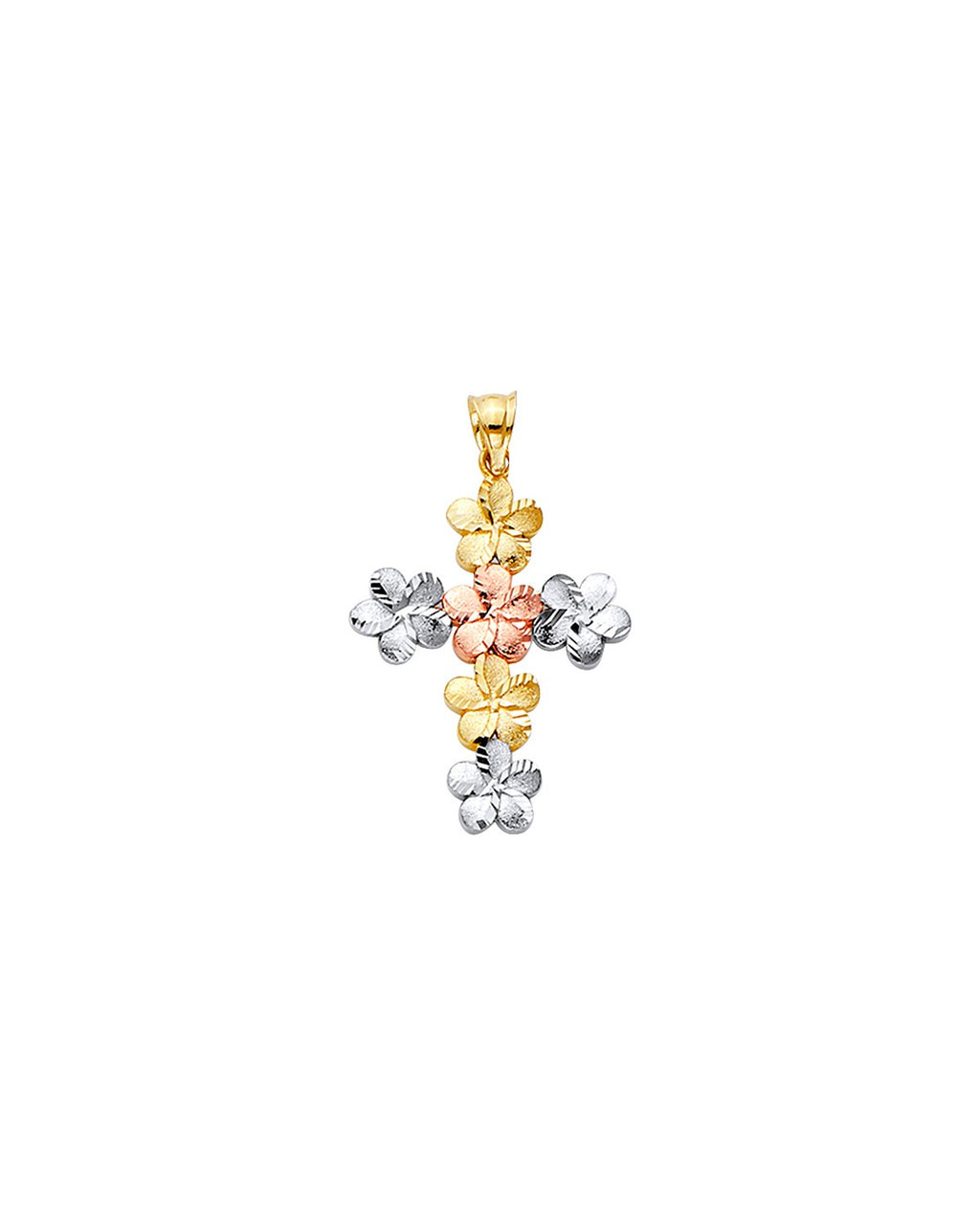 14K Tri-Color Gold 3C Hawaiian Flower Cross (PT-2536)