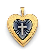 14K Yellow Gold Heart Locket Pendant with Cross (PT-2583)
