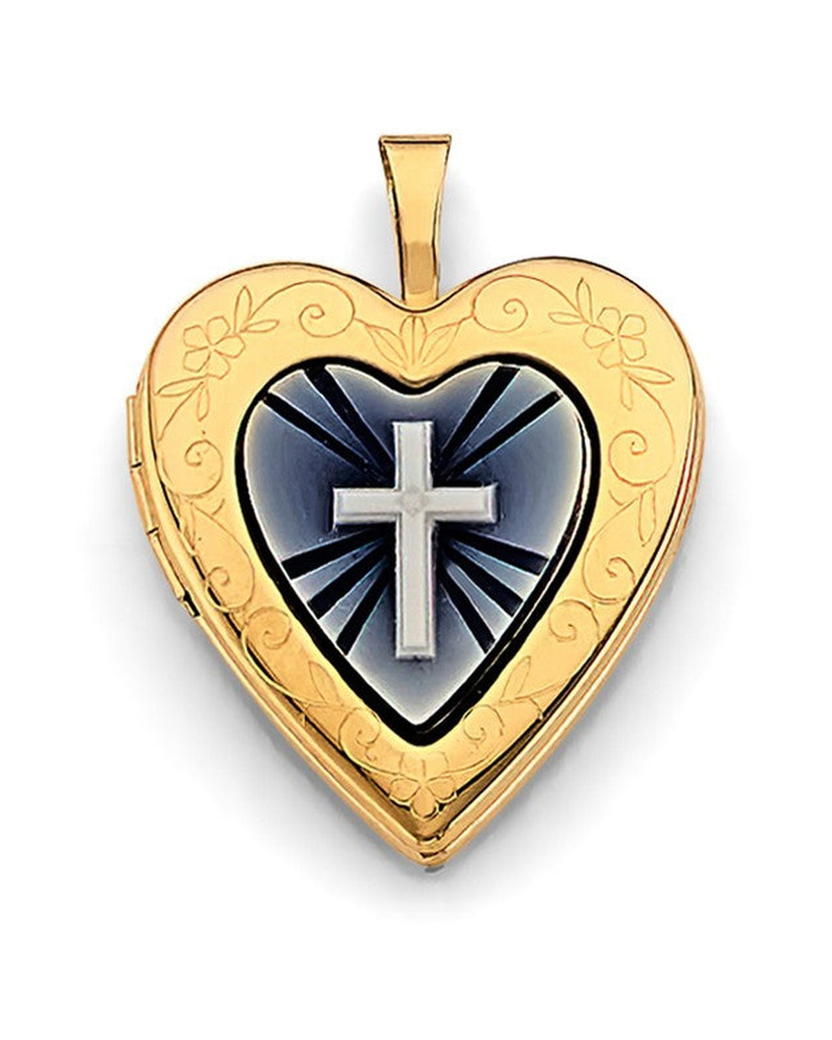14K Yellow Gold Heart Locket Pendant with Cross (PT-2583)