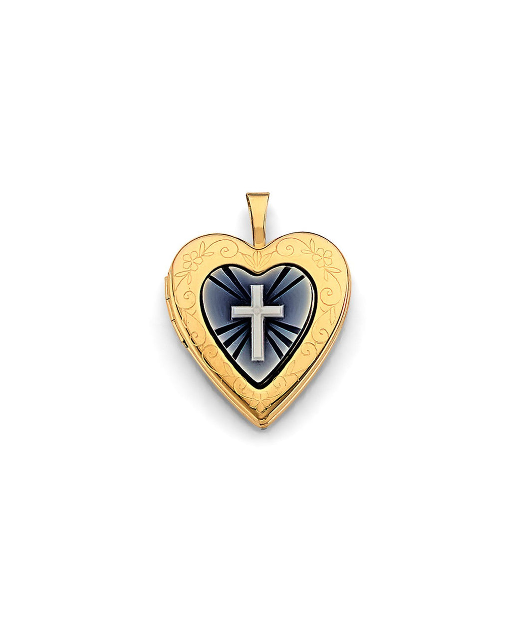 14K Yellow Gold Heart Locket Pendant with Cross (PT-2583)