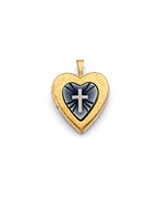 14K Yellow Gold Heart Locket Pendant with Cross (PT-2583)