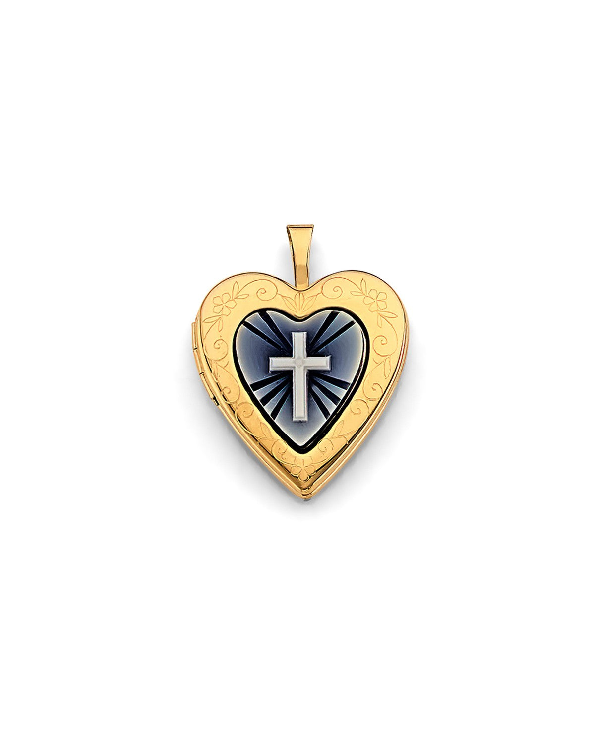 14K Yellow Gold Heart Locket Pendant with Cross (PT-2583)