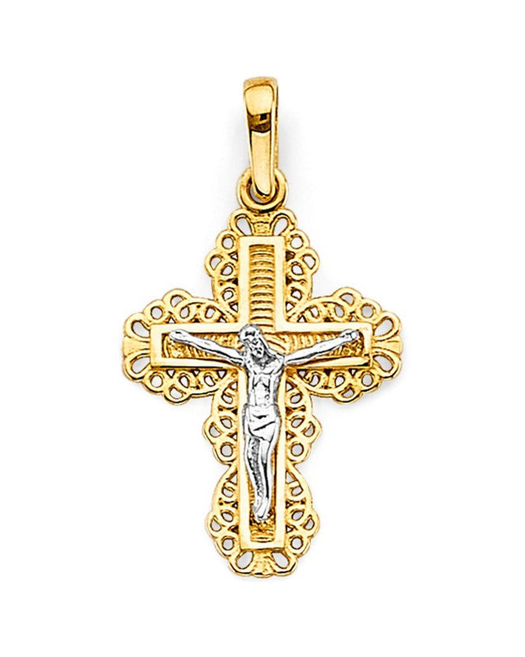 14K Two-Tone Gold Crucifix Cross Pendant (PT-2599)