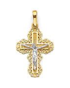 14K Two-Tone Gold Crucifix Cross Pendant (PT-2599)