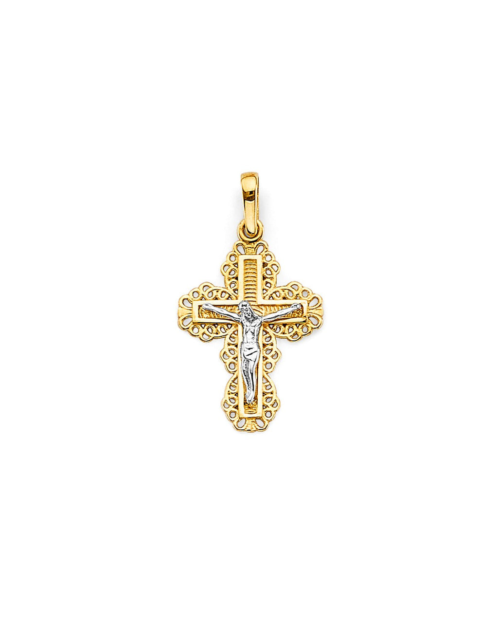14K Two-Tone Gold Crucifix Cross Pendant (PT-2599)