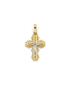 14K Two-Tone Gold Crucifix Cross Pendant (PT-2599)