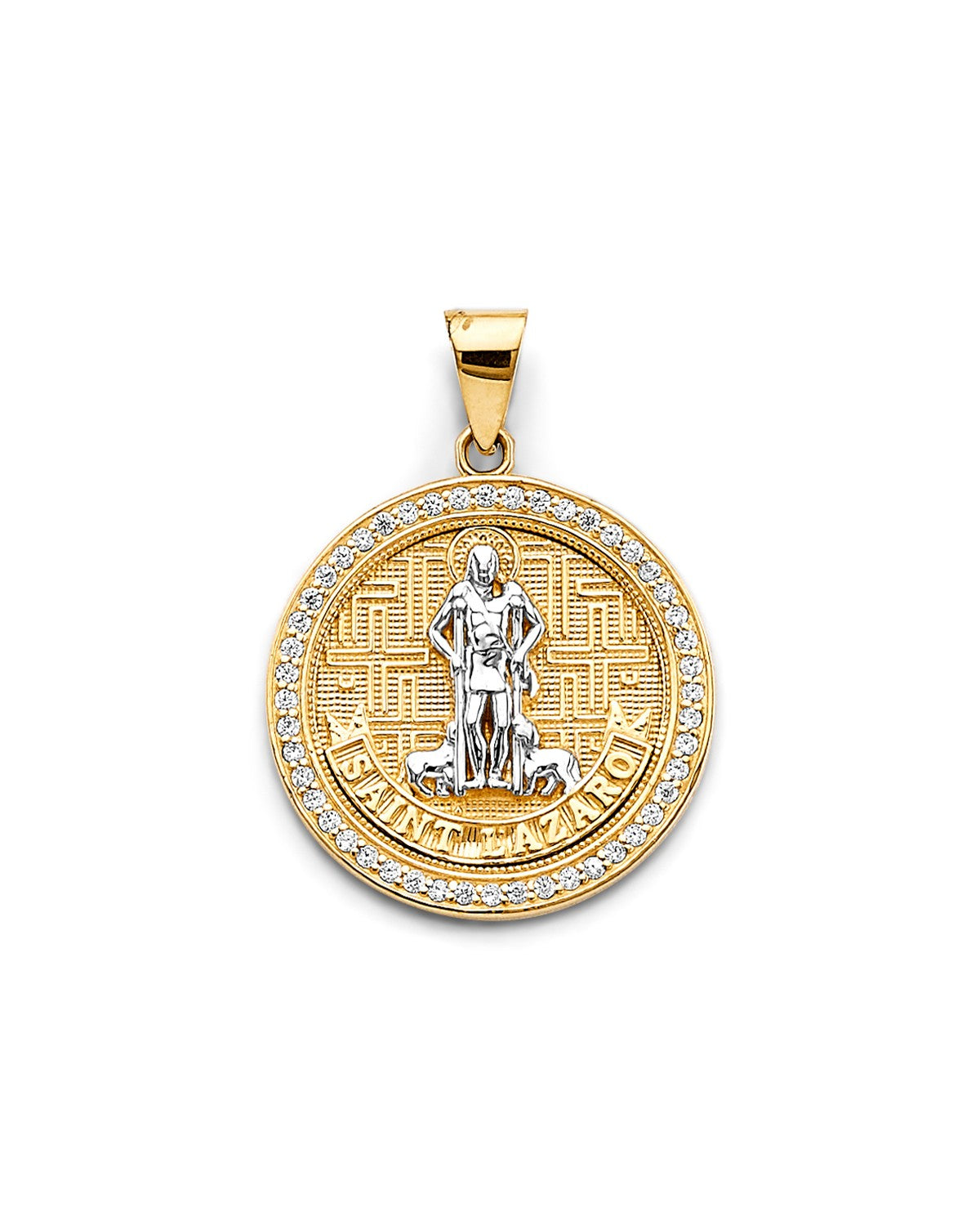 14K Two-Tone Gold 2T CZ Round San Lazaro Pendant (PT-2621)