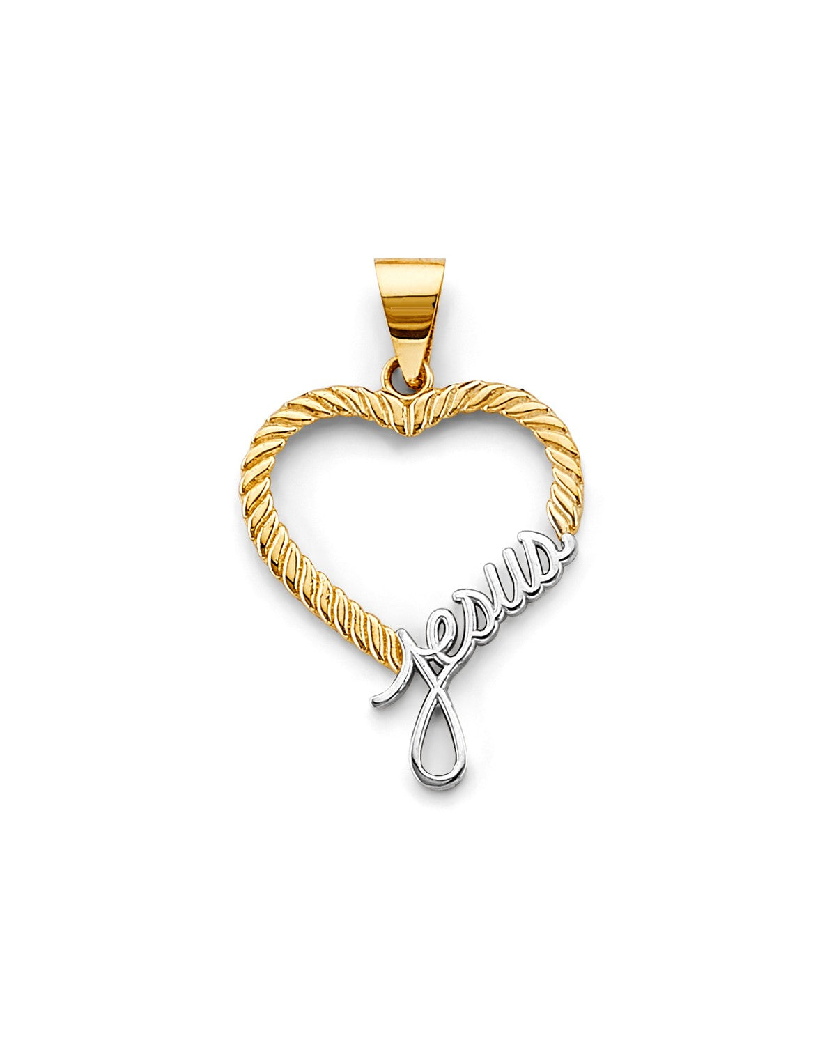 14K Two-Tone Gold 2T Heart Jesus Pendant (PT-2626)