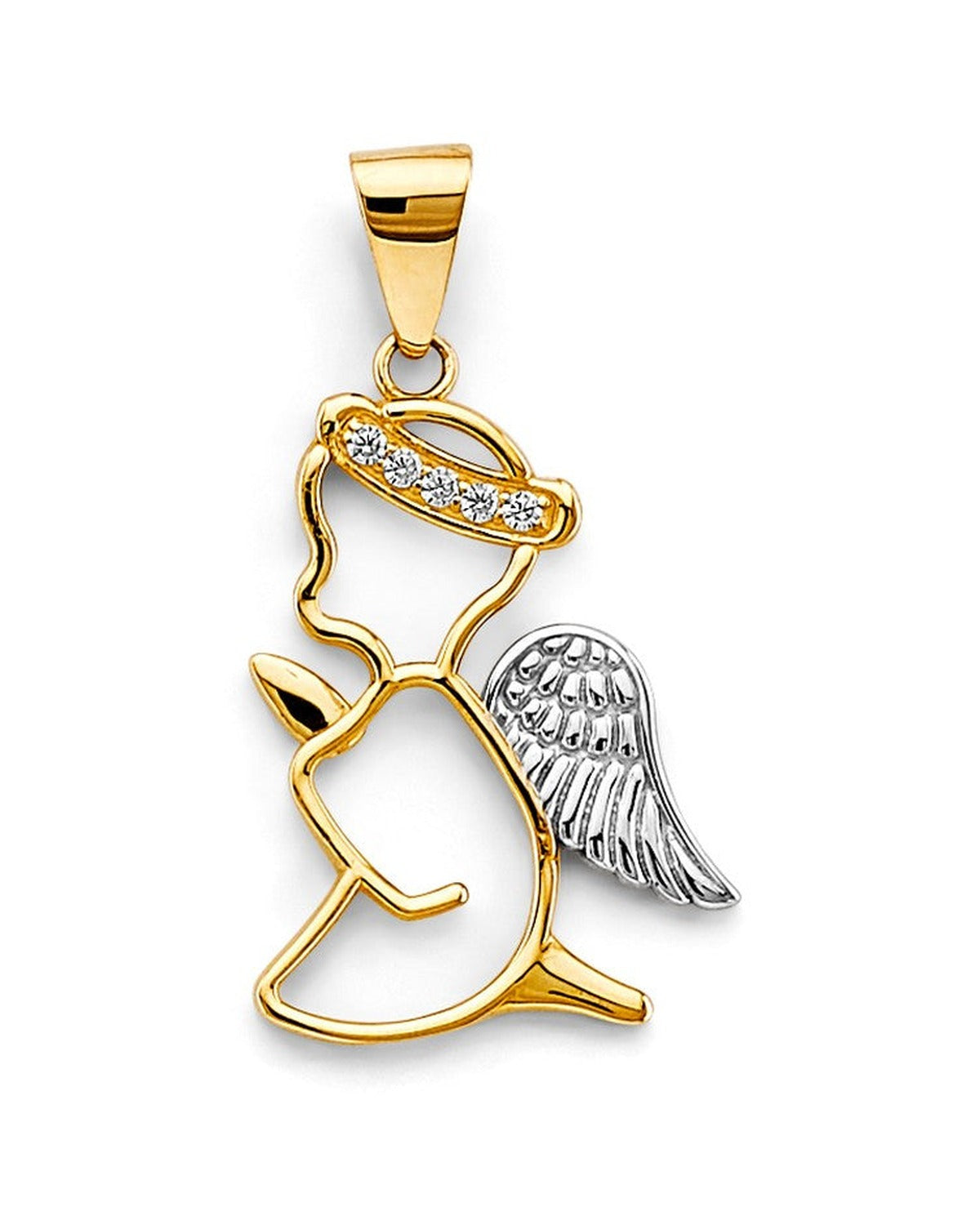 14K Two-Tone Gold 2T CZ Angel Pendant (PT-2632)