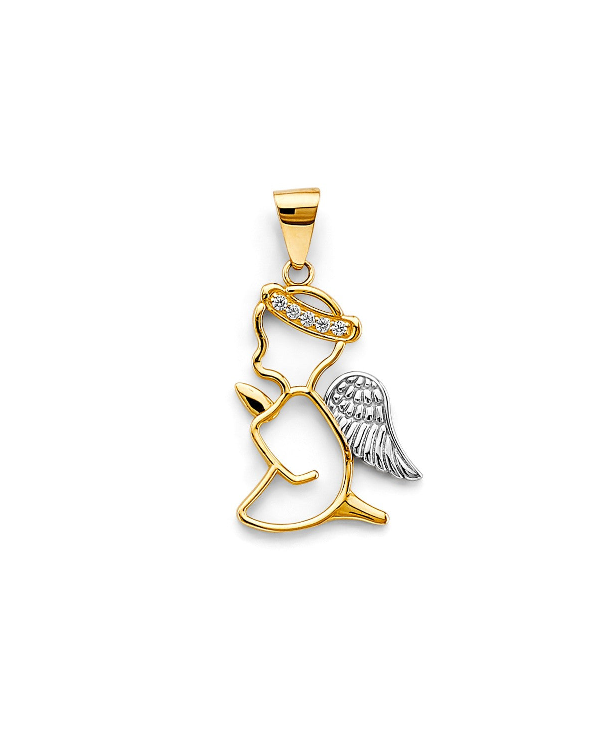 14K Two-Tone Gold 2T CZ Angel Pendant (PT-2632)