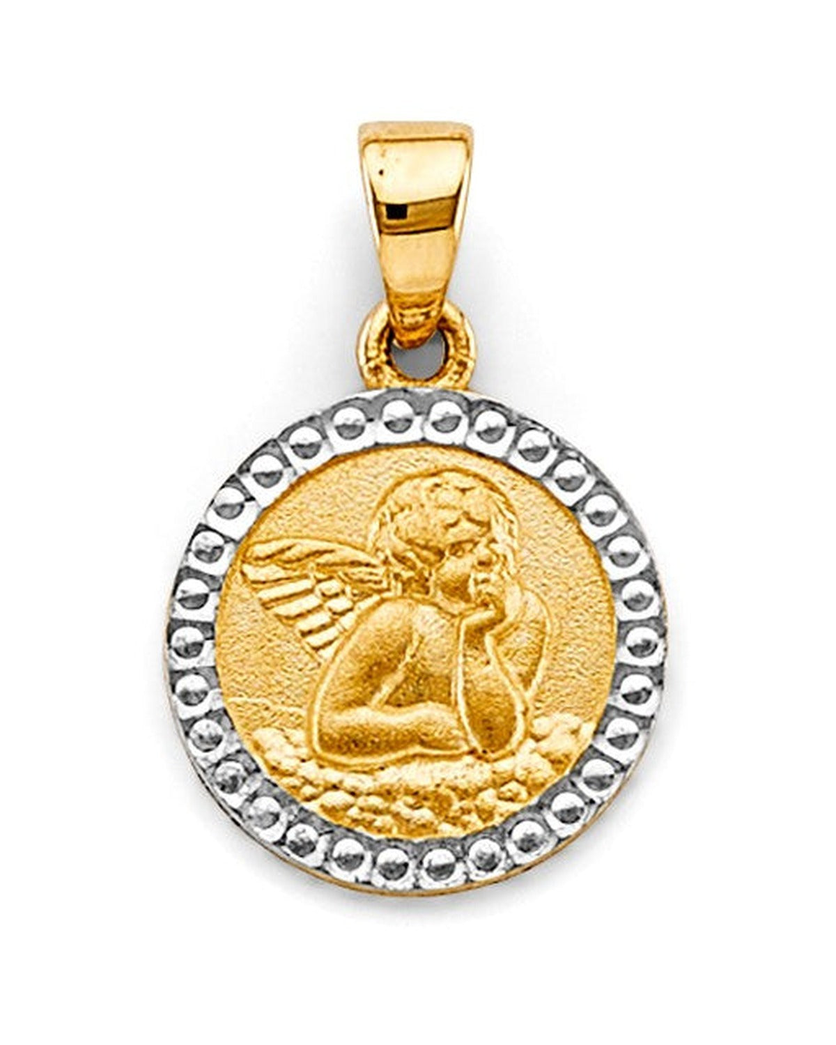 14K Two-Tone Gold 2T Round Angel Pendant (PT-2633)