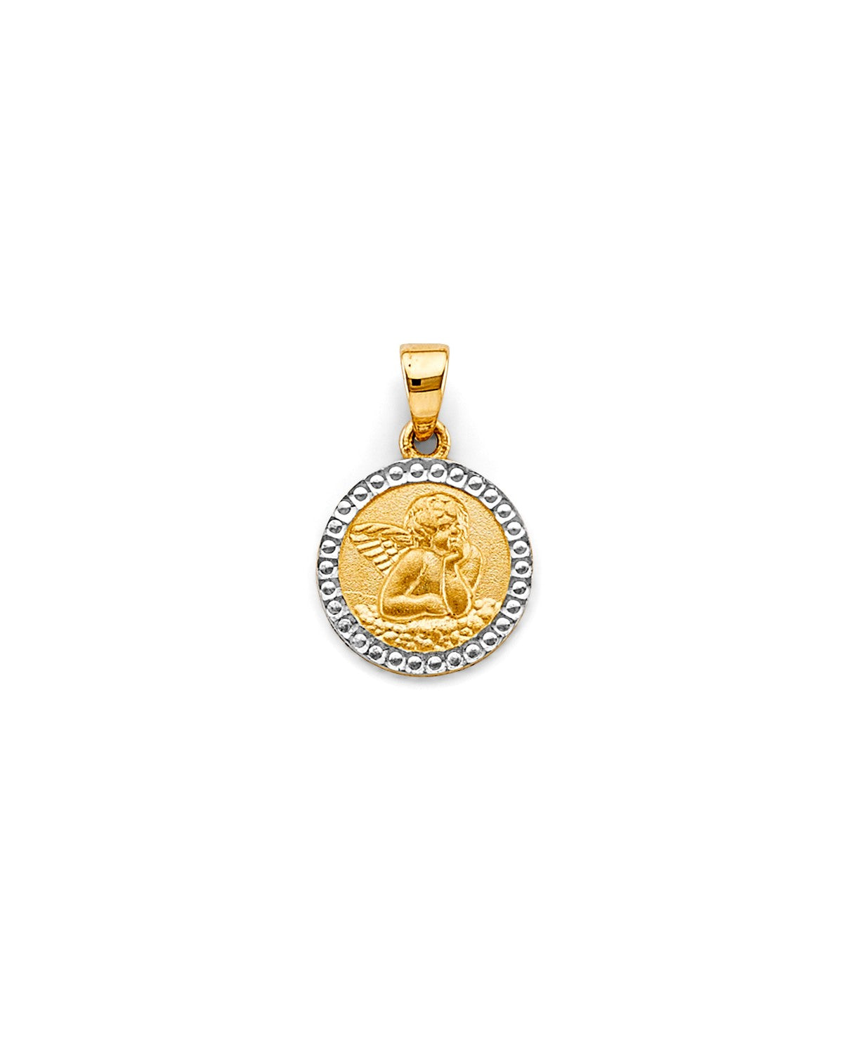 14K Two-Tone Gold 2T Round Angel Pendant (PT-2633)