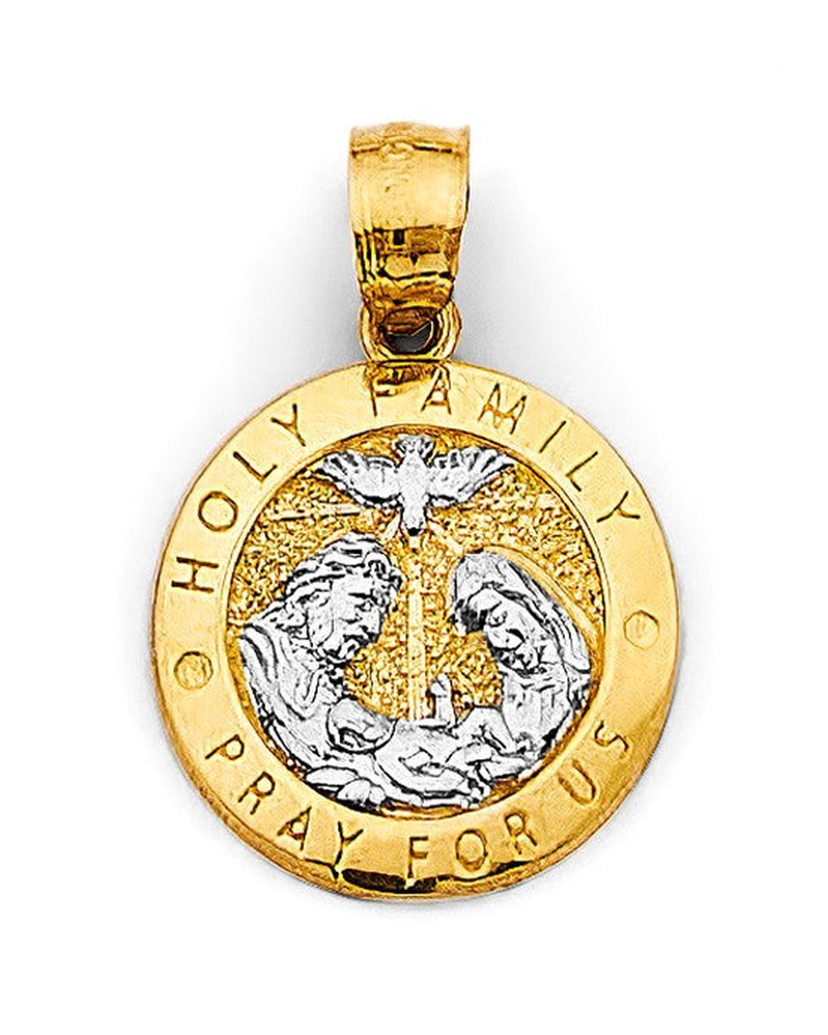 14K Two-Tone Gold 2T Round Holy Family Pendant (PT-2638)
