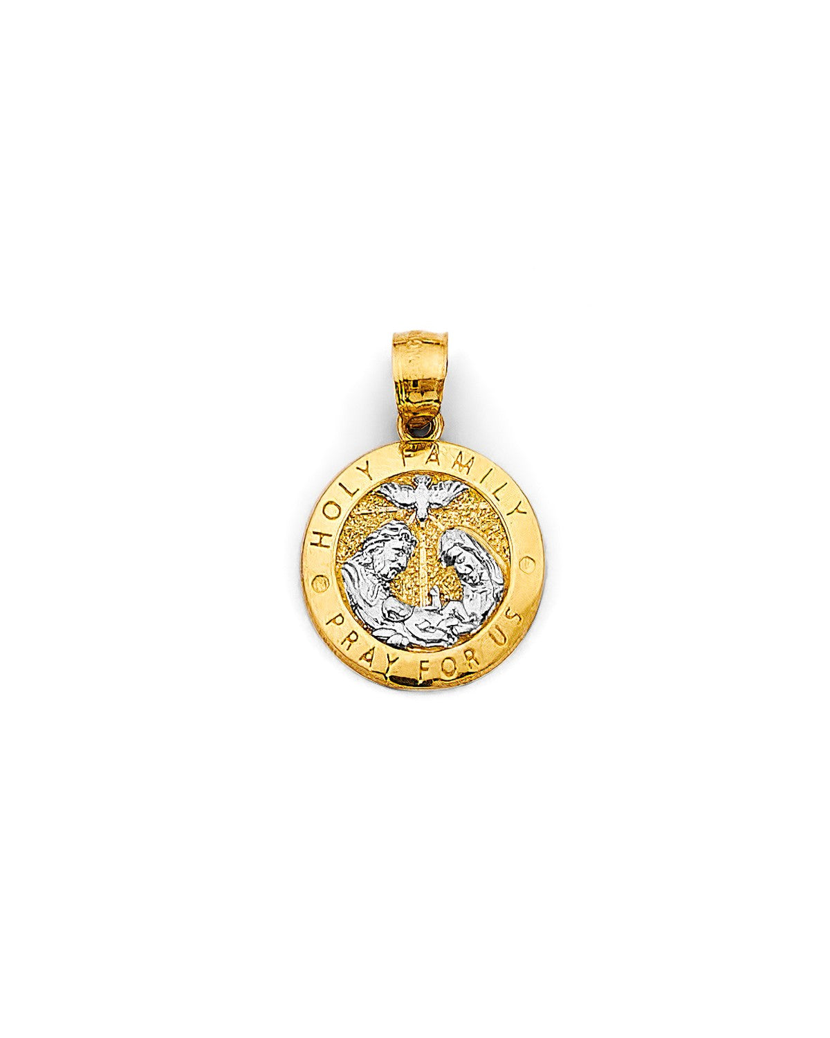 14K Two-Tone Gold 2T Round Holy Family Pendant (PT-2638)