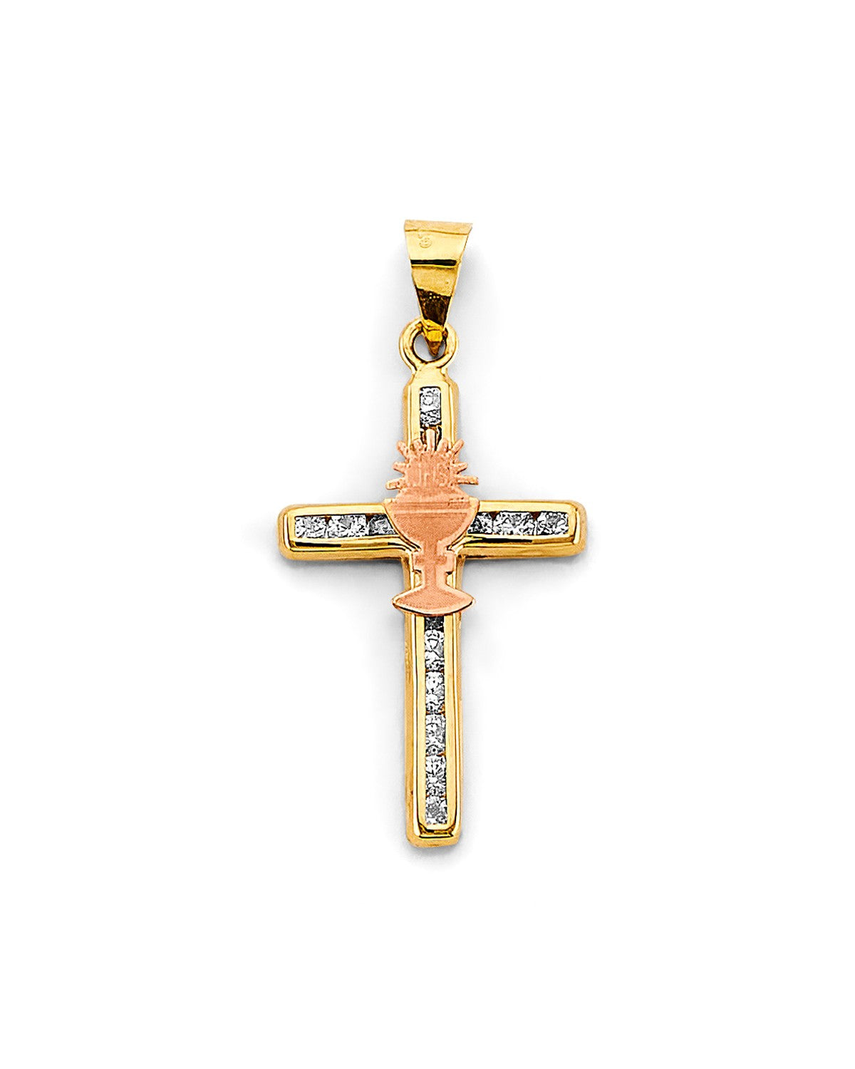 14K Two-Tone Gold CZ First Communion Cross Pendant (PT-2641)