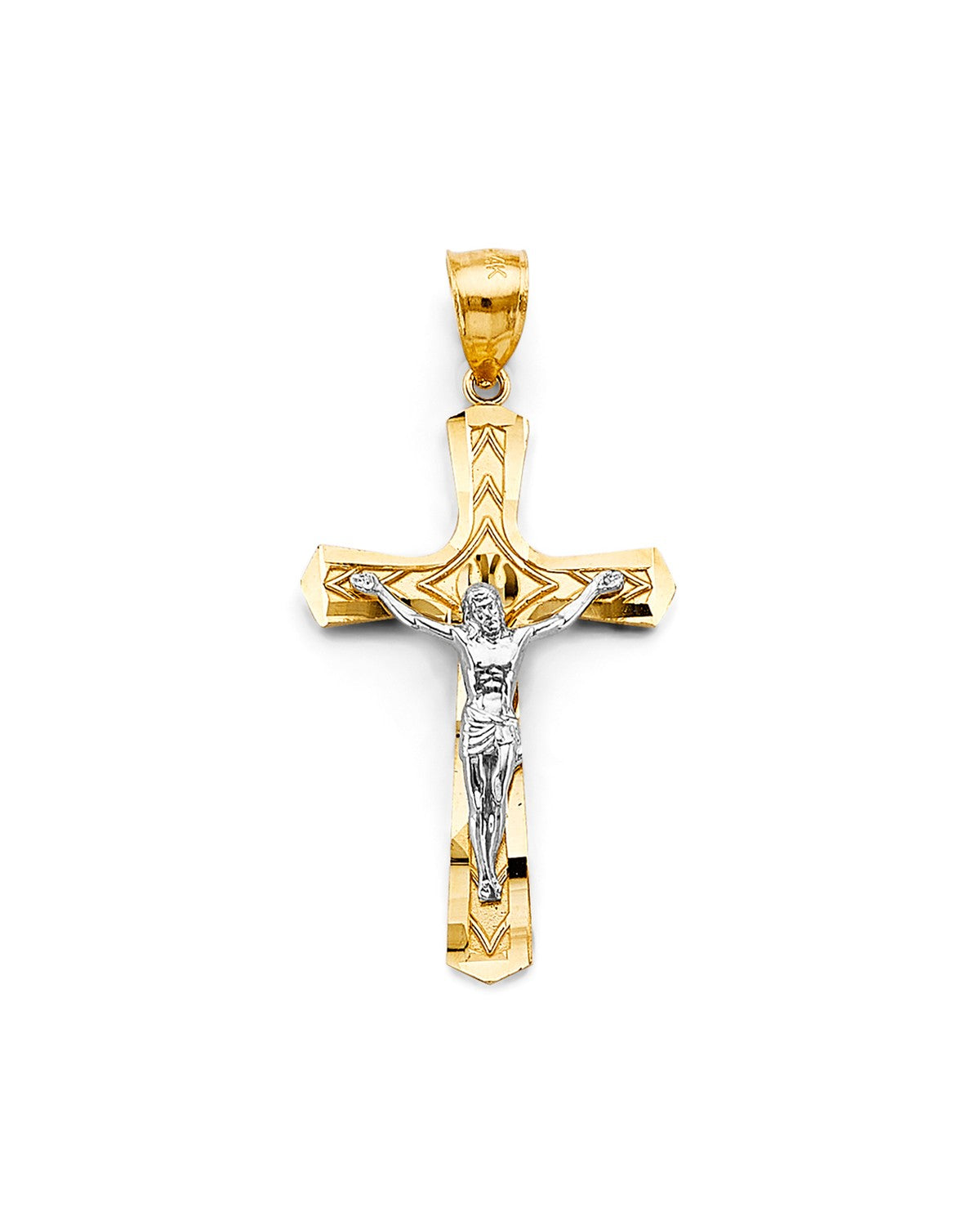 14K Two-Tone Gold Crucifix Cross Pendant (PT-2714)