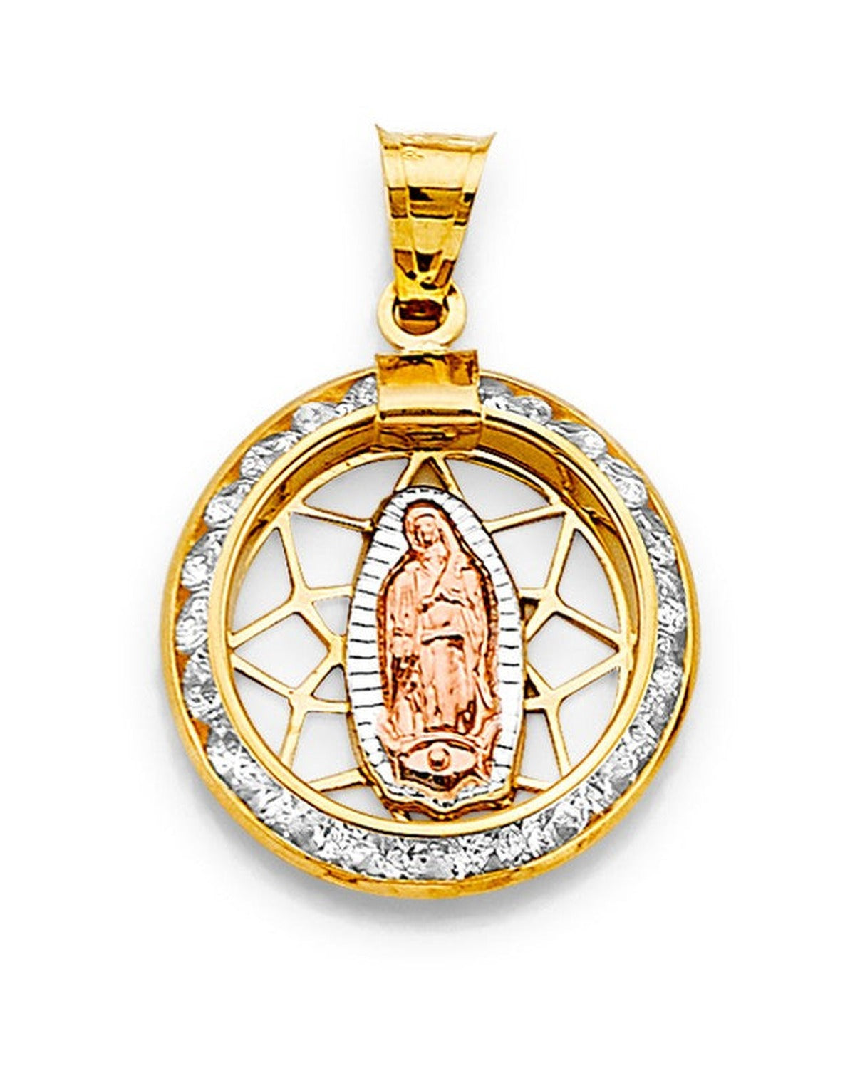 14K Tri-Color Gold 3C CZ Guadalupe Pendant (PT-2725)