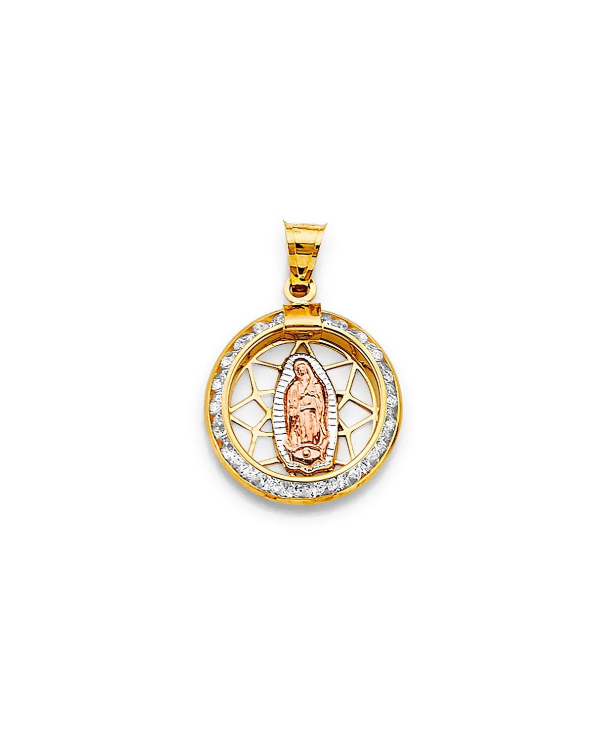 14K Tri-Color Gold 3C CZ Guadalupe Pendant (PT-2725)