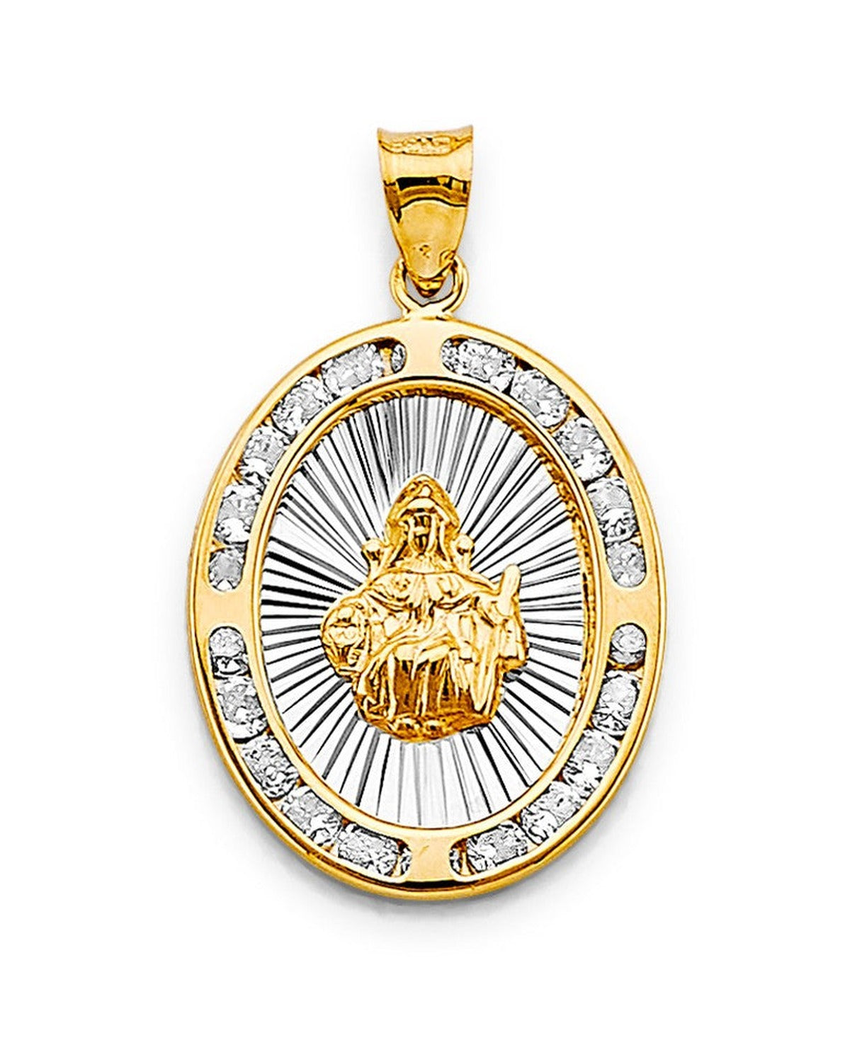14K Two-Tone Gold 2T CZ Oval Santo Nino De Atocha Pendant (PT-2726)