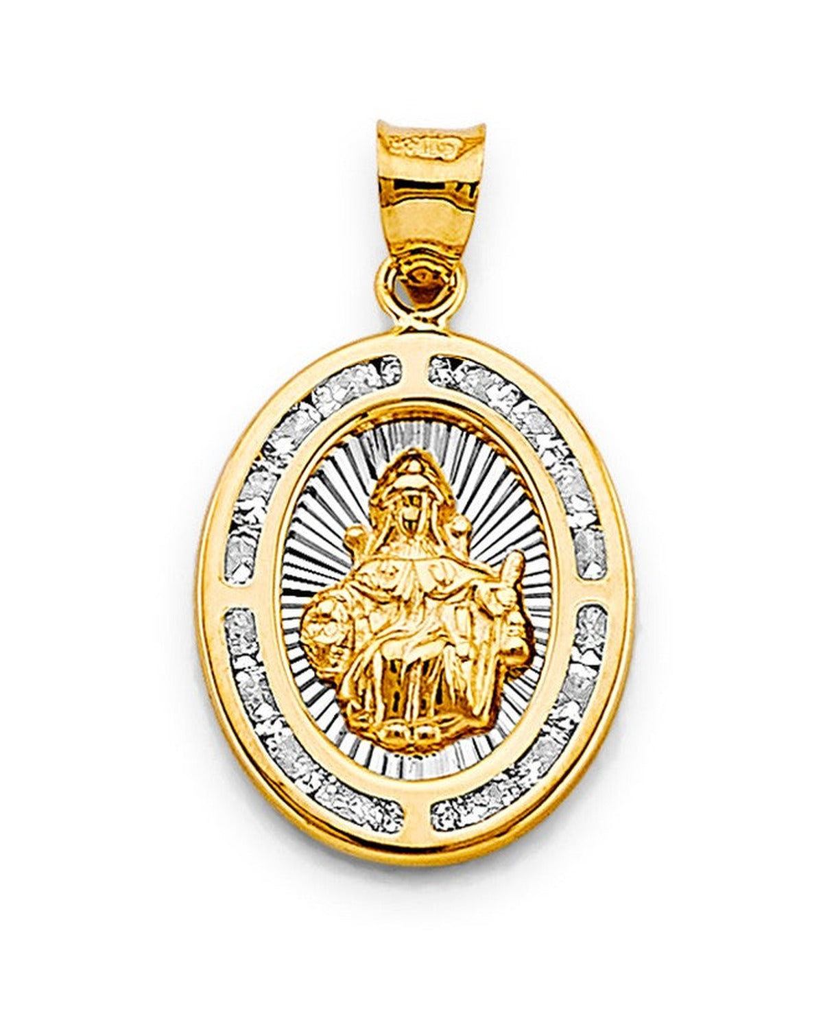 14K Two-Tone Gold 2T CZ Oval Santo Nino De Atocha Pendant (PT-2727)