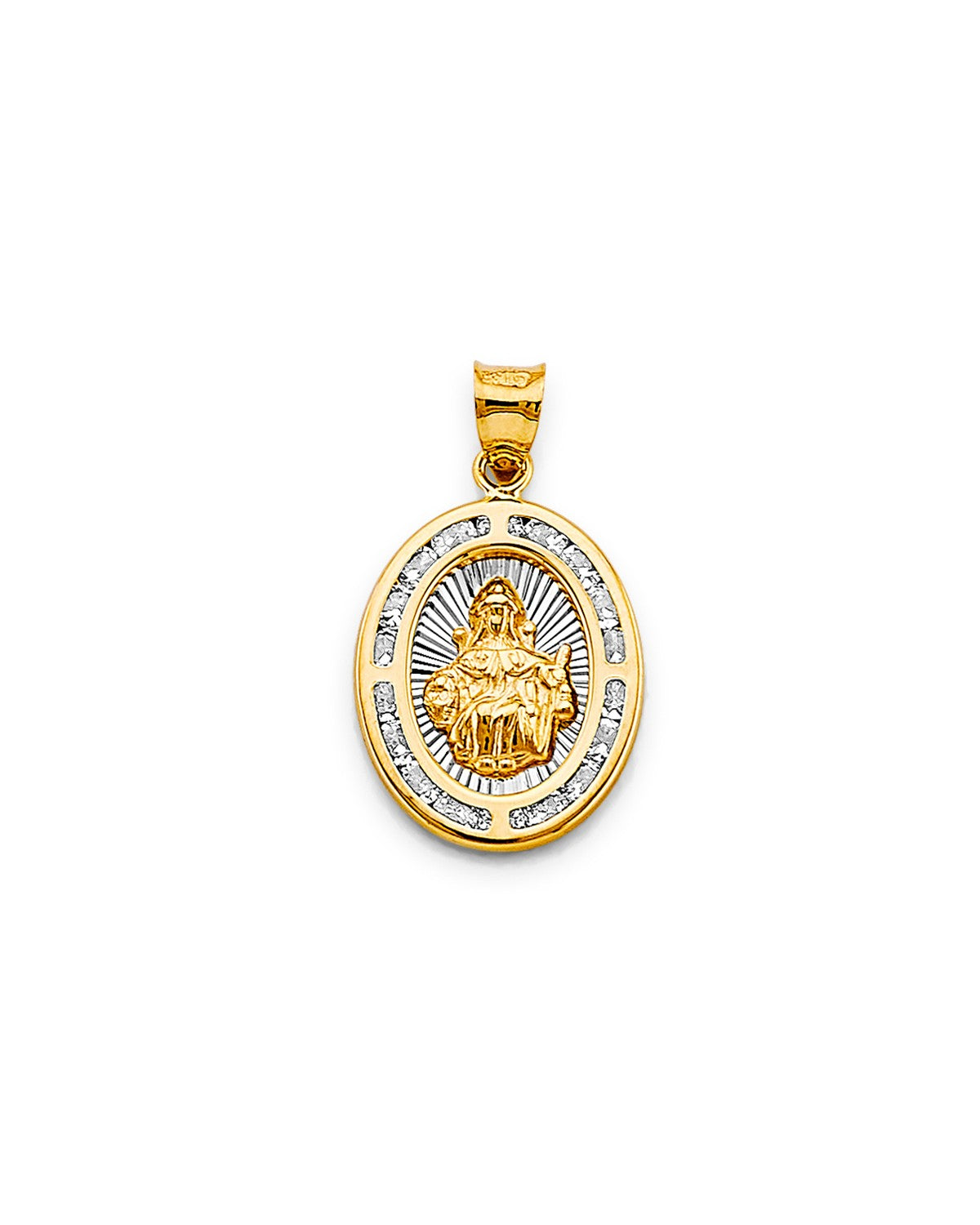 14K Two-Tone Gold 2T CZ Oval Santo Nino De Atocha Pendant (PT-2727)