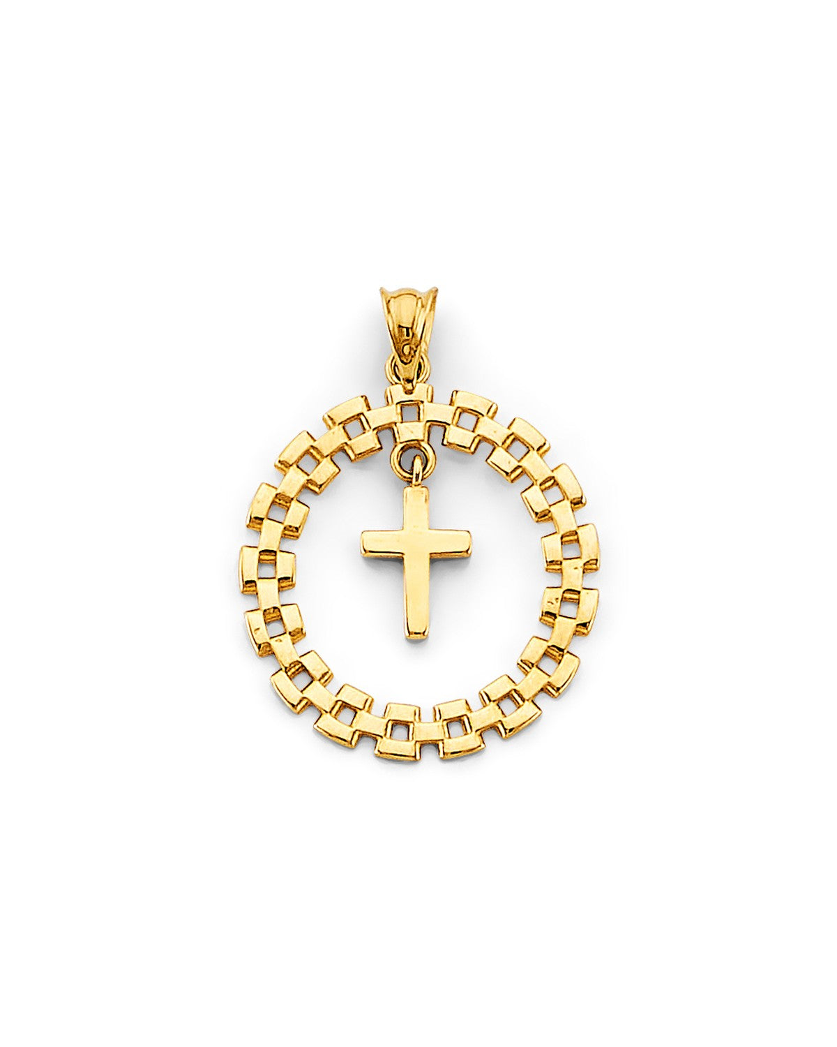 14K Yellow Gold Round Link with Cross Pendant (PT-2737)