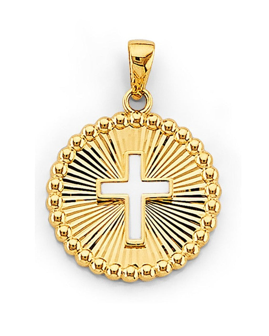 14K Yellow Gold Round Frame with Cross Pendant (PT-2738)