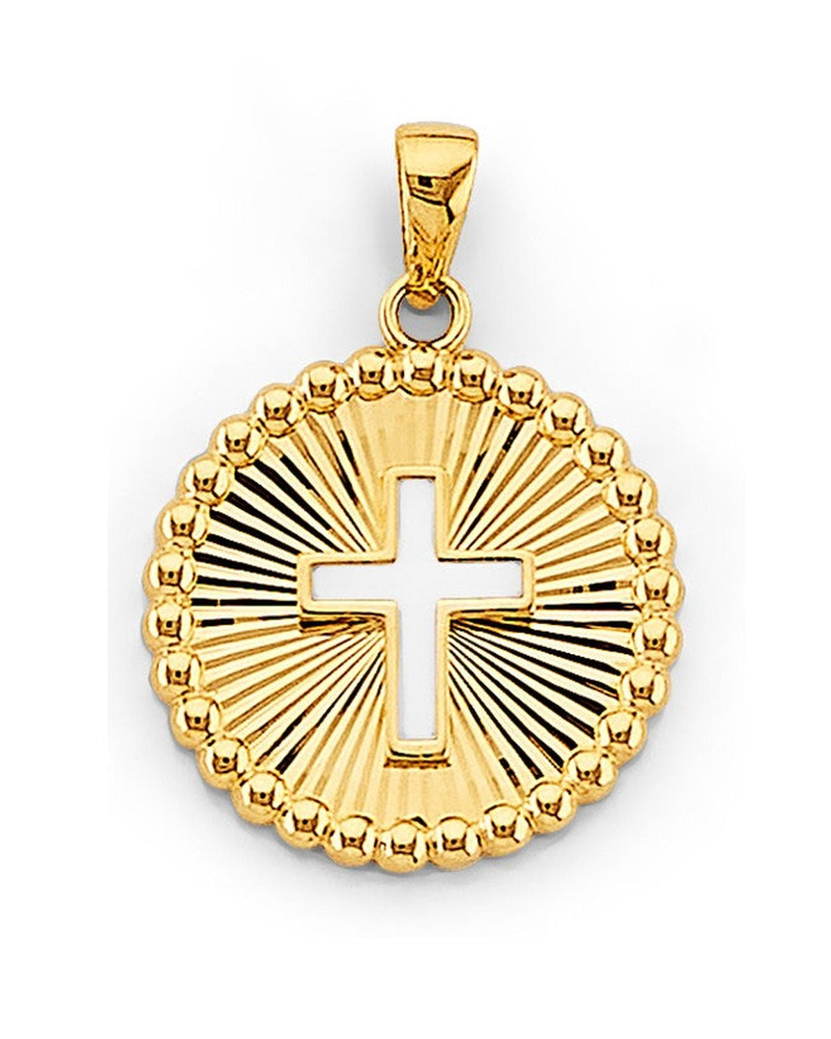 14K Yellow Gold Round Frame with Cross Pendant (PT-2738)