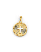 14K Yellow Gold Round Frame with Cross Pendant (PT-2738)