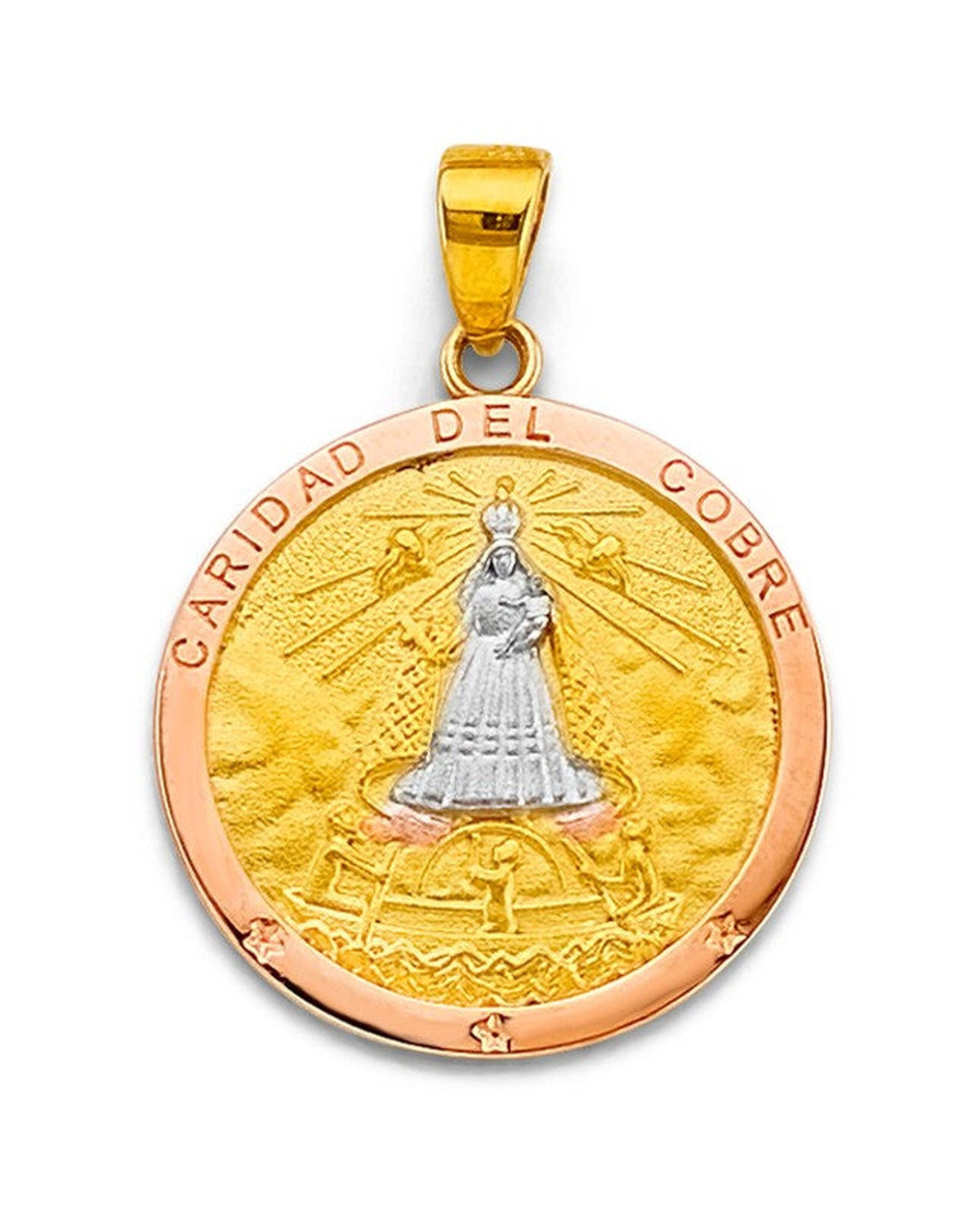 14K Tri-Color Gold 3C Caridad Del Cobre Medal (PT-2774)