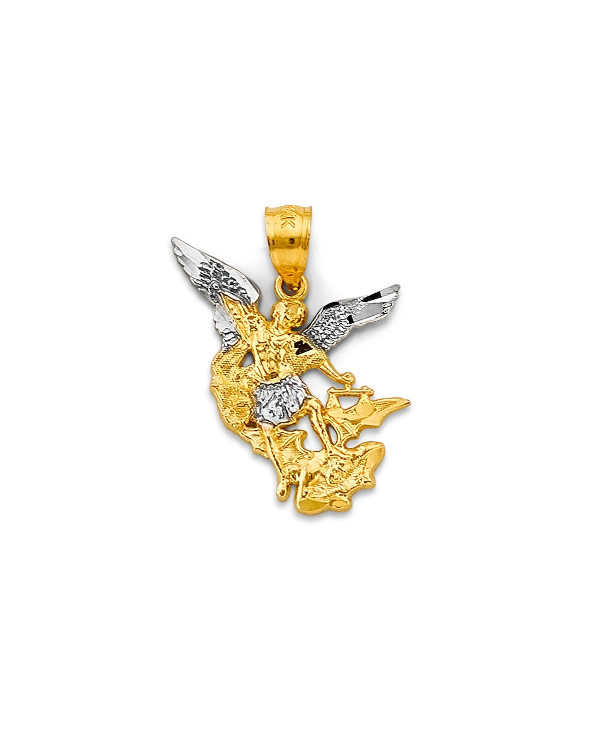 14K Two-Tone Gold 2T Saint Michael Pendant (PT-2776)