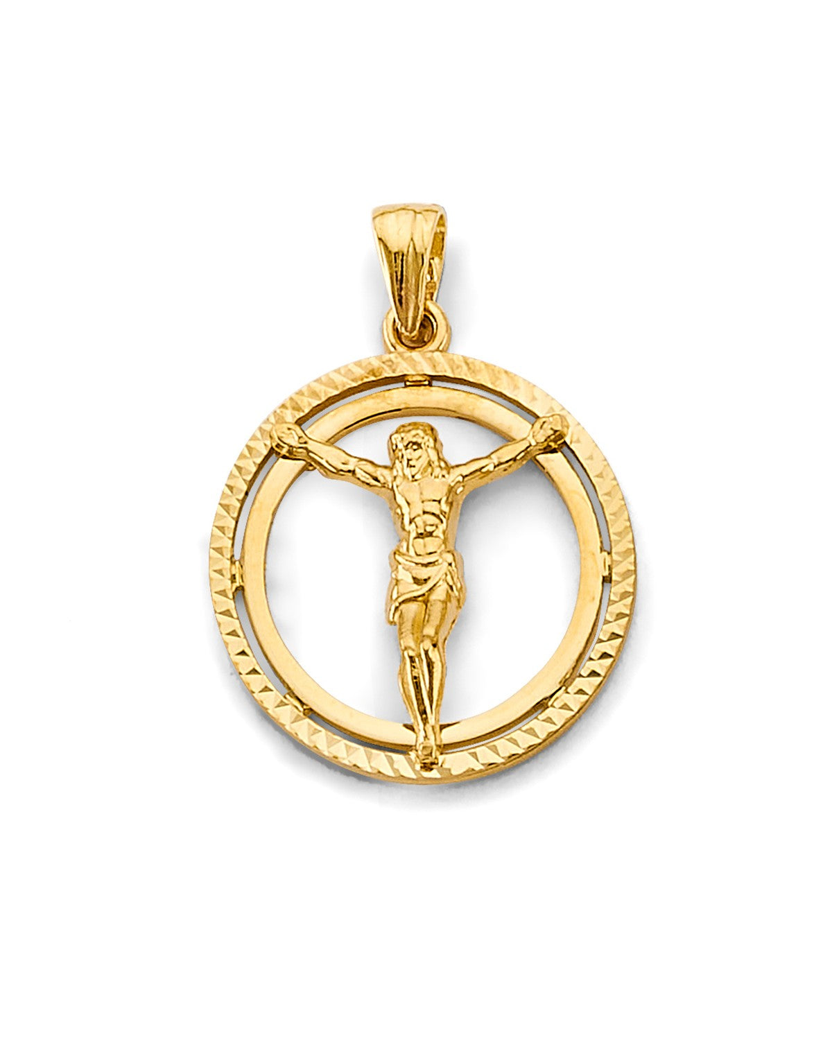 14K Yellow Gold Round Jesus Christ Body Pendant (PT-2867)