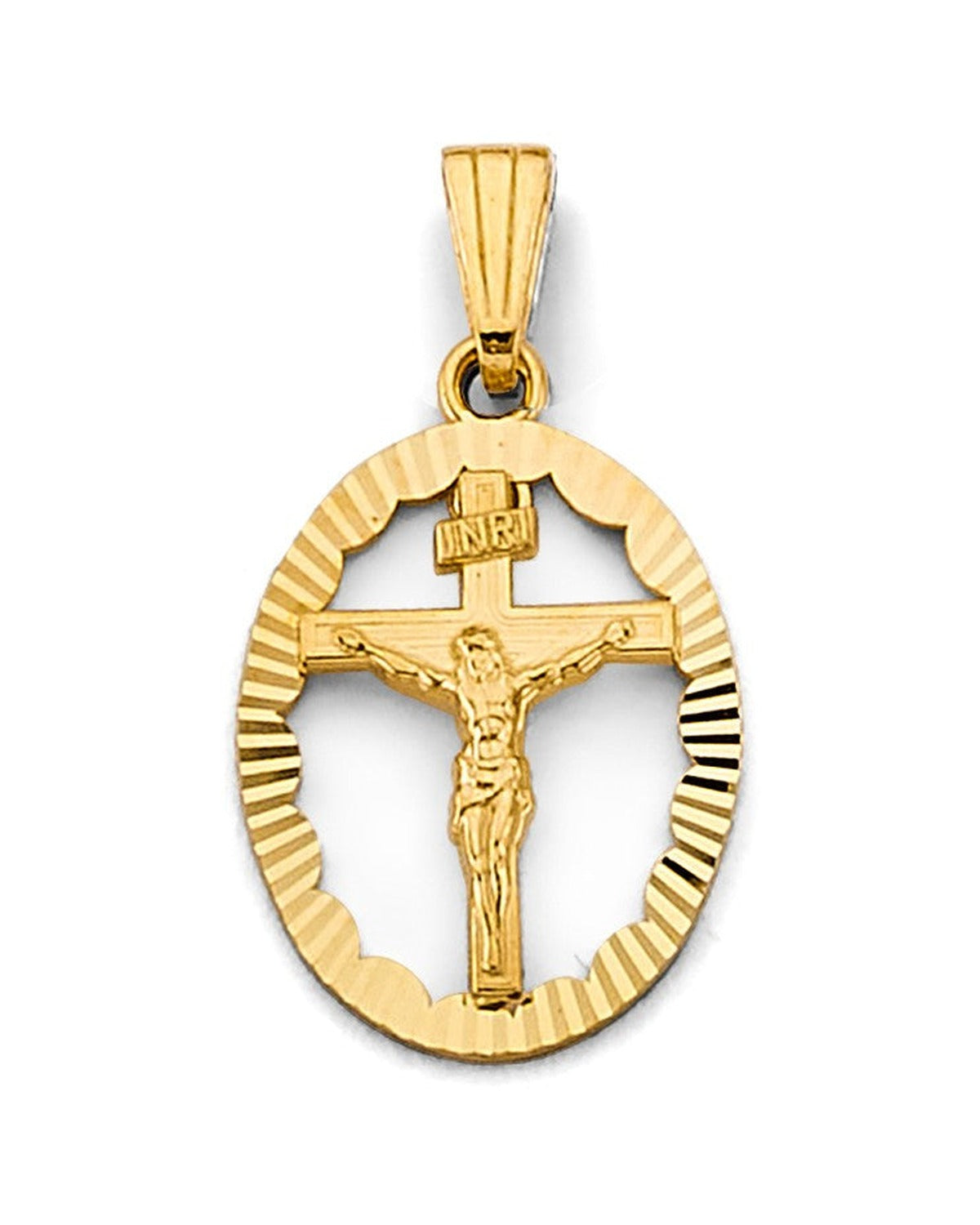 14K Yellow Gold Oval Crucufix Pendant (PT-2868)
