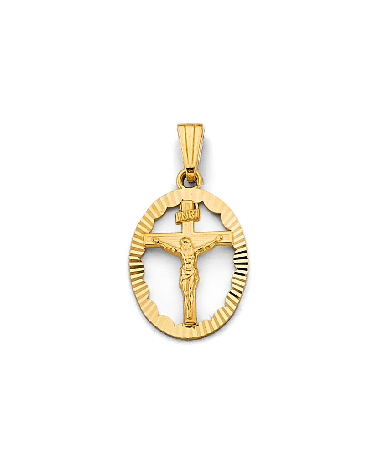 14K Yellow Gold Oval Crucufix Pendant (PT-2868)