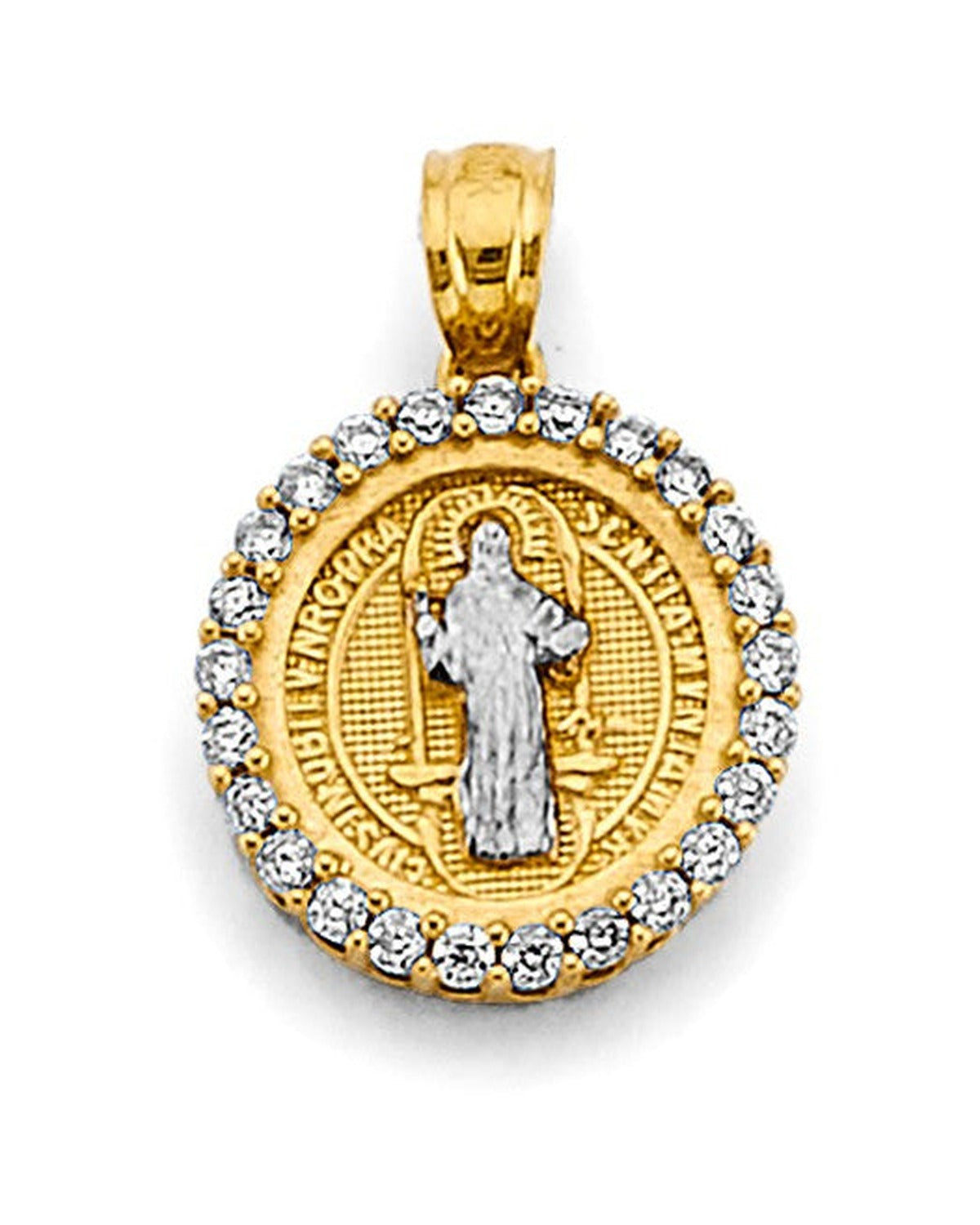 14K Two-Tone Gold 2T CZ Small San Benito Pendant (PT-2871)