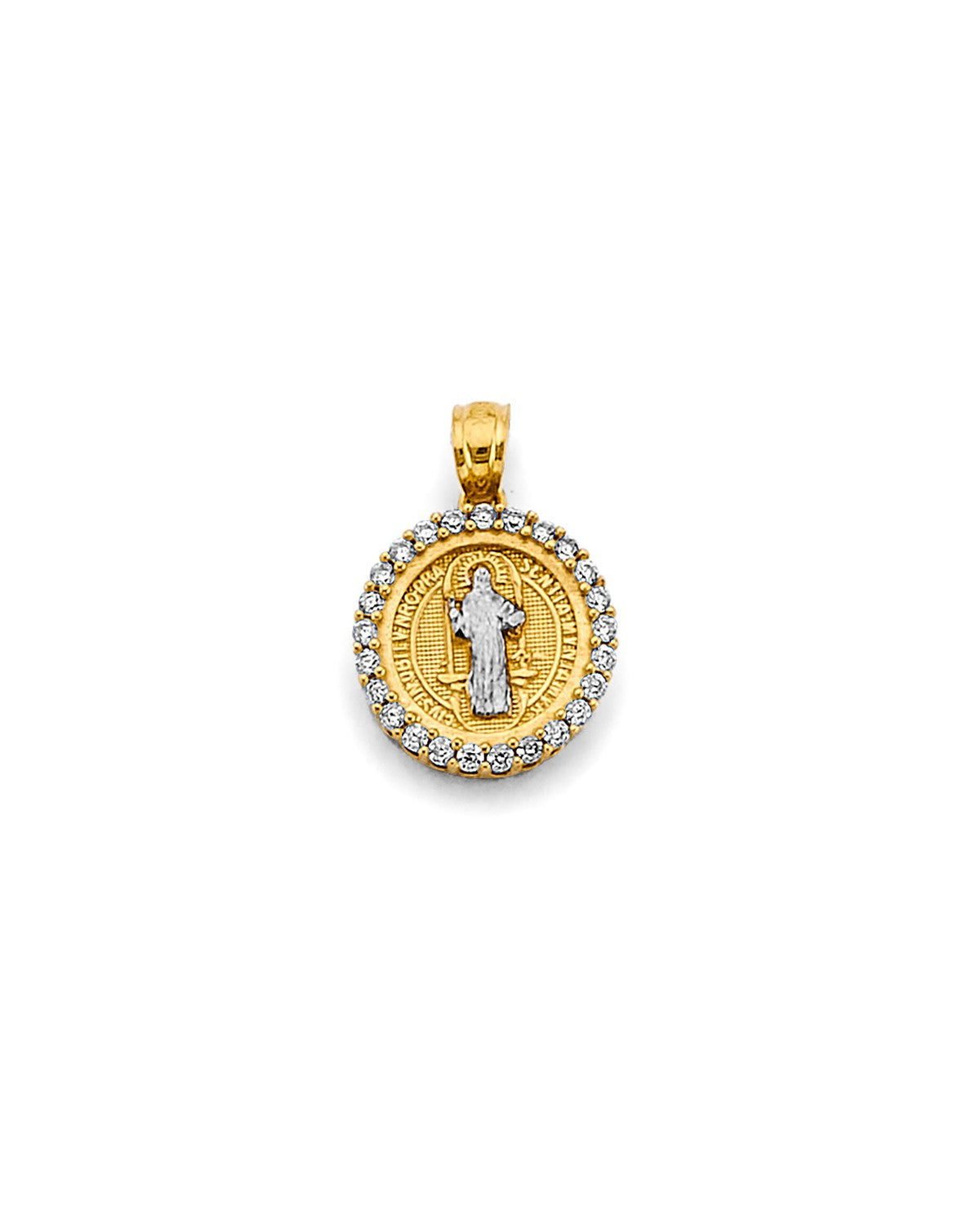 14K Two-Tone Gold 2T CZ Small San Benito Pendant (PT-2871)