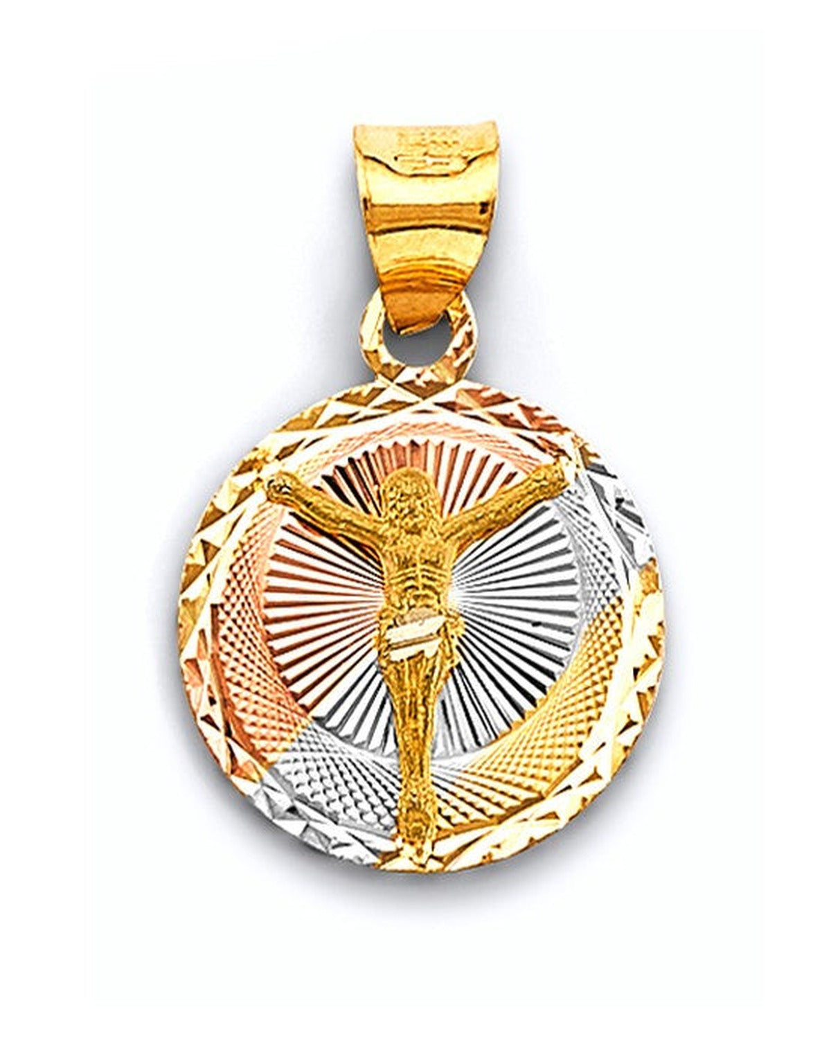14K Tri-Color Gold 3C Stamp Guadalupe Pendant (PT-2878)