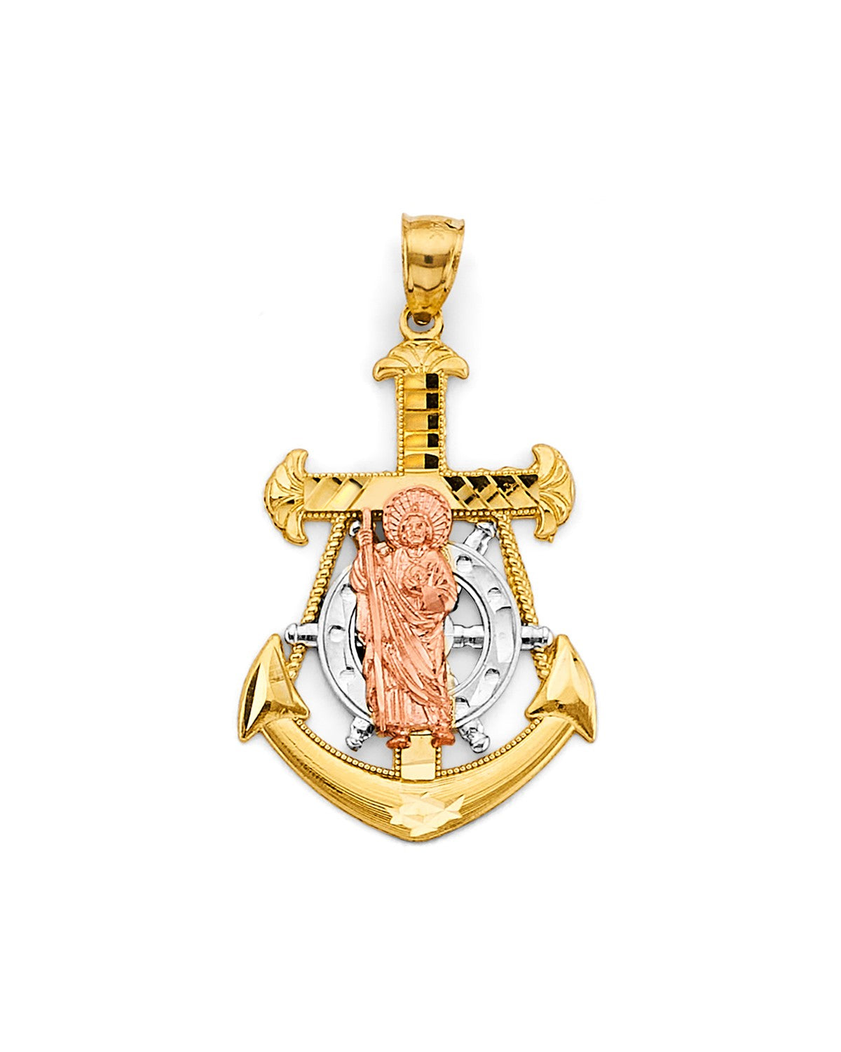 14K Two-Tone Gold 2C Anchor St. Jude Thaddeus Pendant (PT-2886)