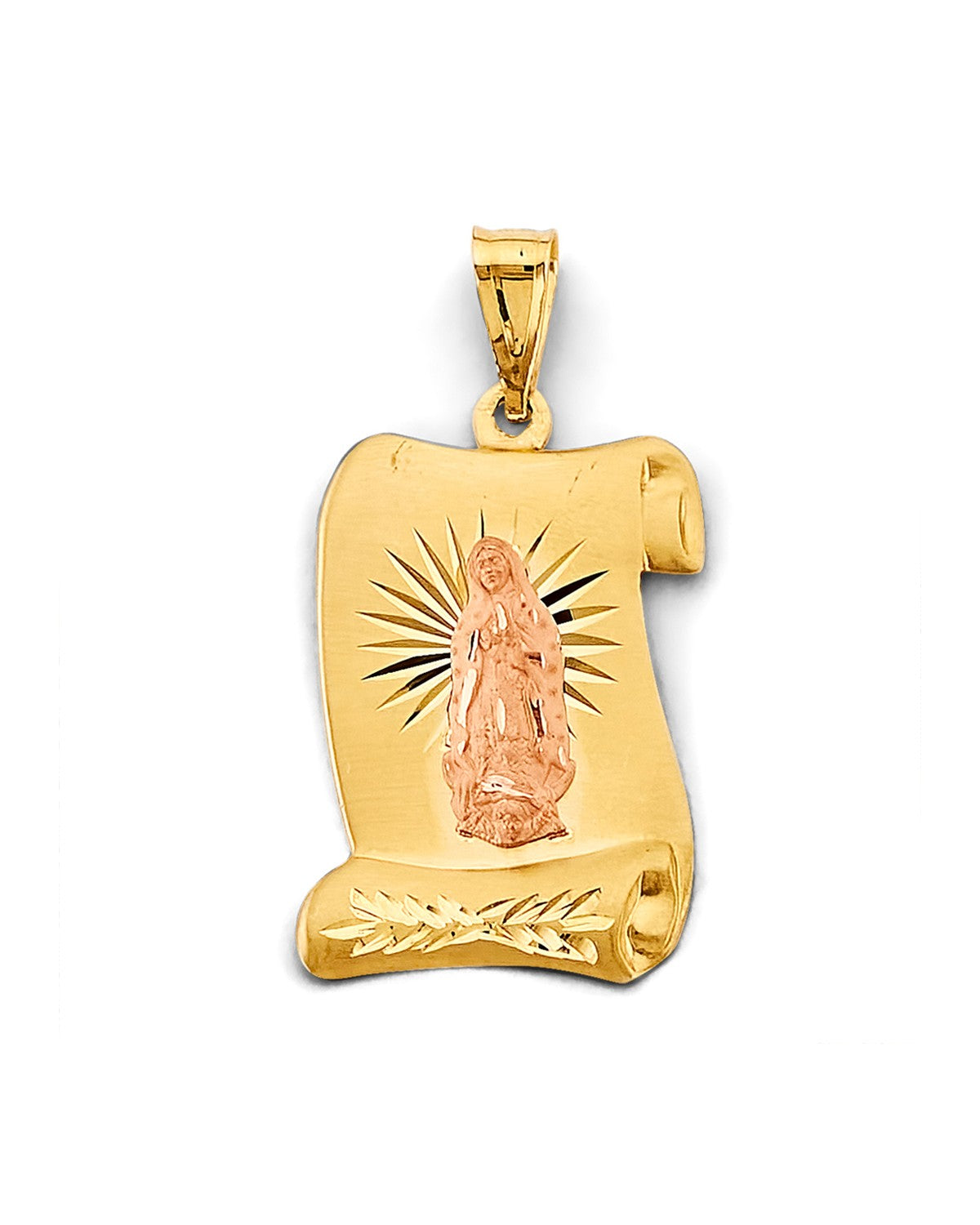 14K Two-Tone Gold 2T Stamp Guadalupe Pendant (PT-2893)
