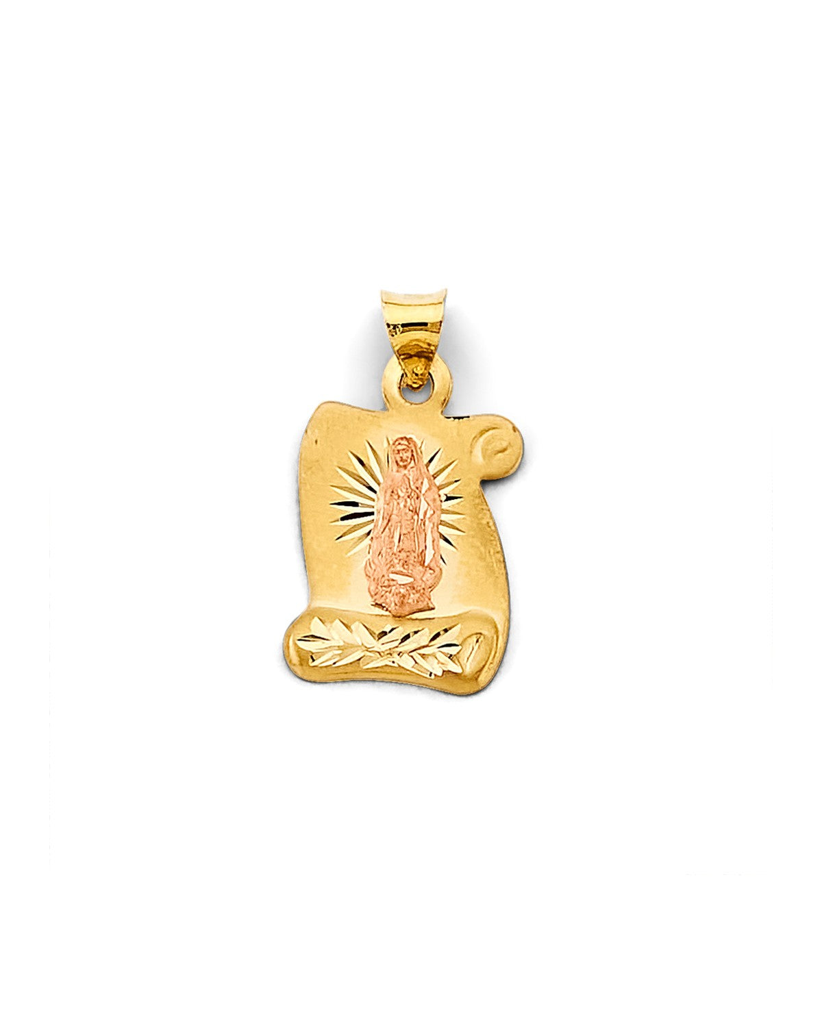 14K Two-Tone Gold 2T Stamp Guadalupe Pendant (PT-2895)