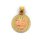 14K Two-Tone Gold 2T Stamp Holy Family Pendant (PT-2906)