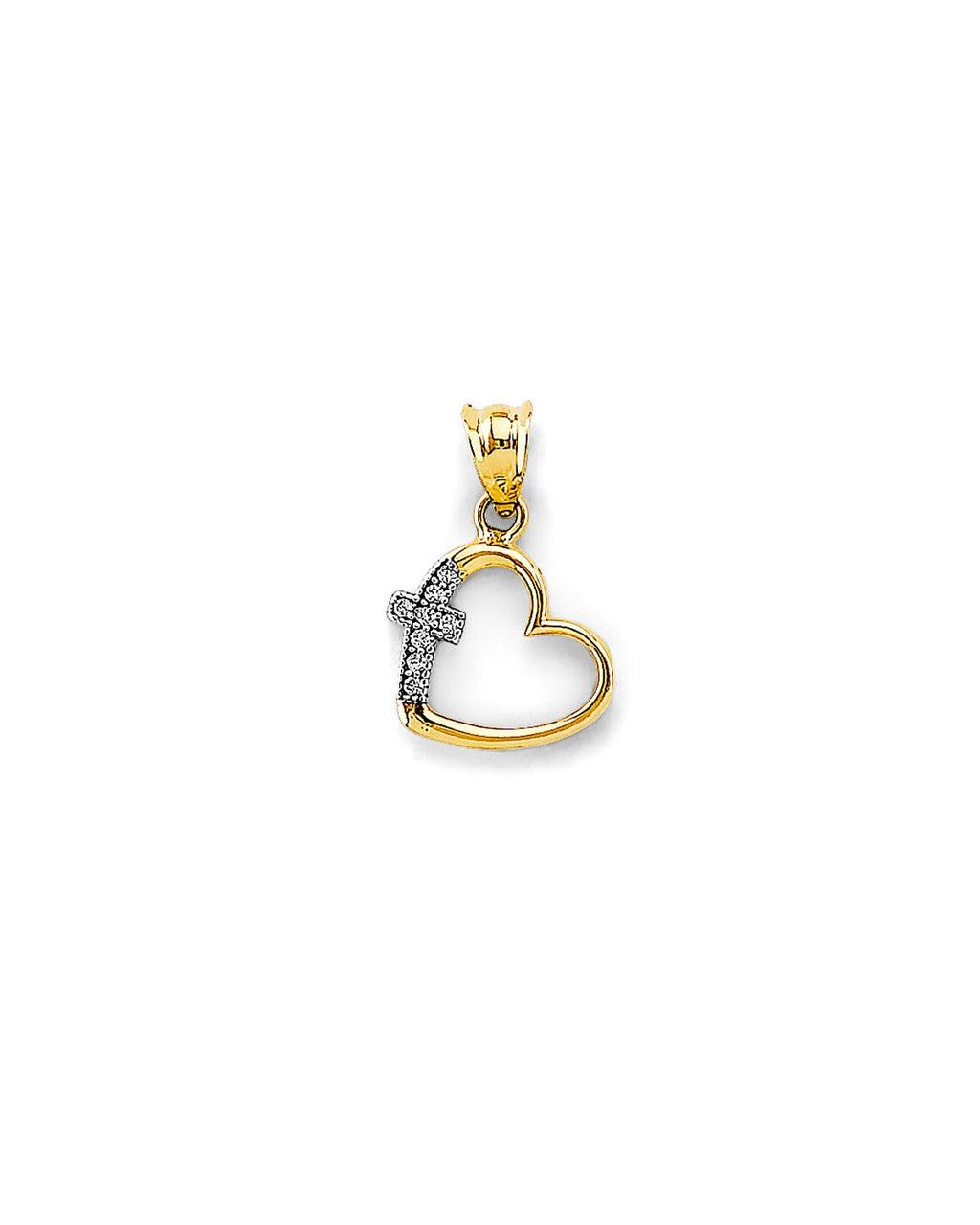 14K Two-Tone Gold CZ Heart with Cross Pendant (PT-2919)