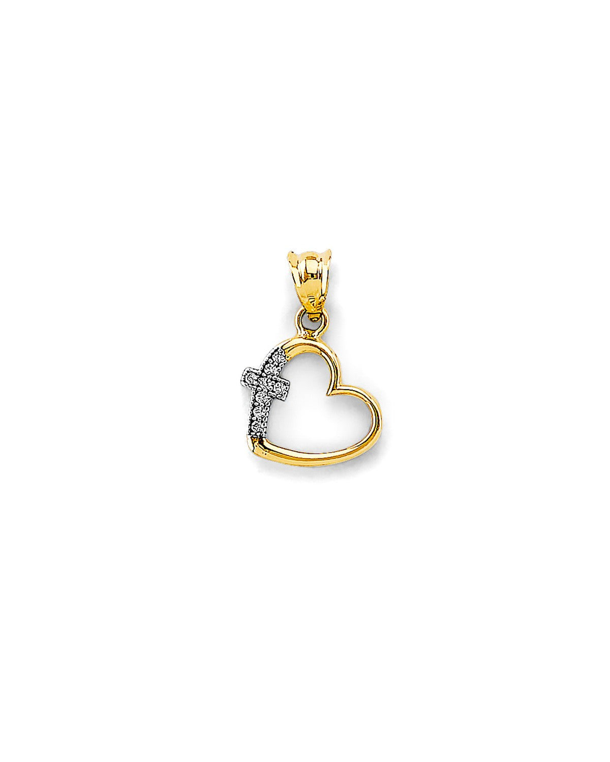14K Two-Tone Gold CZ Heart with Cross Pendant (PT-2919)