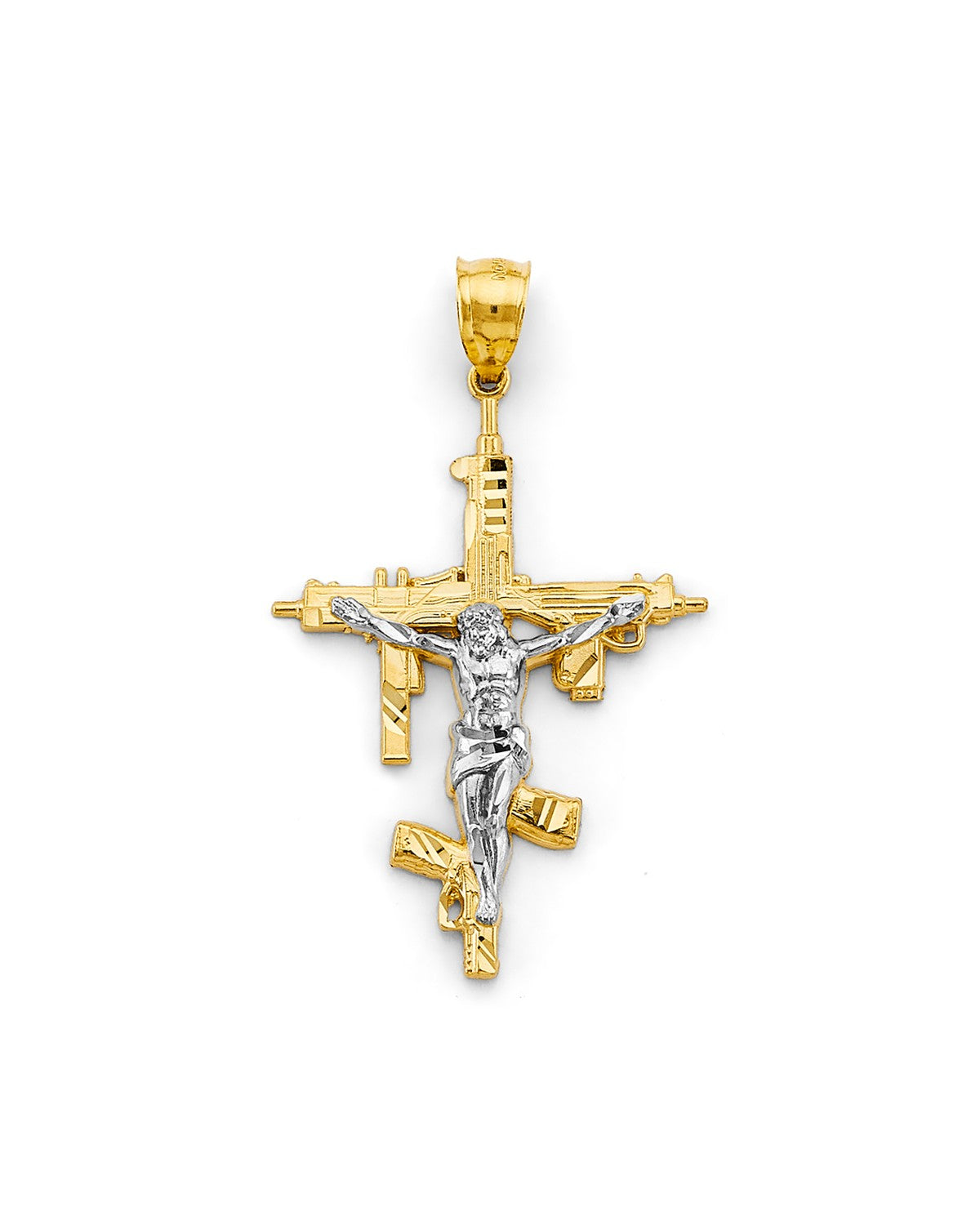 14K Two-Tone Gold Crucifix Cross Pendant (PT-2944)