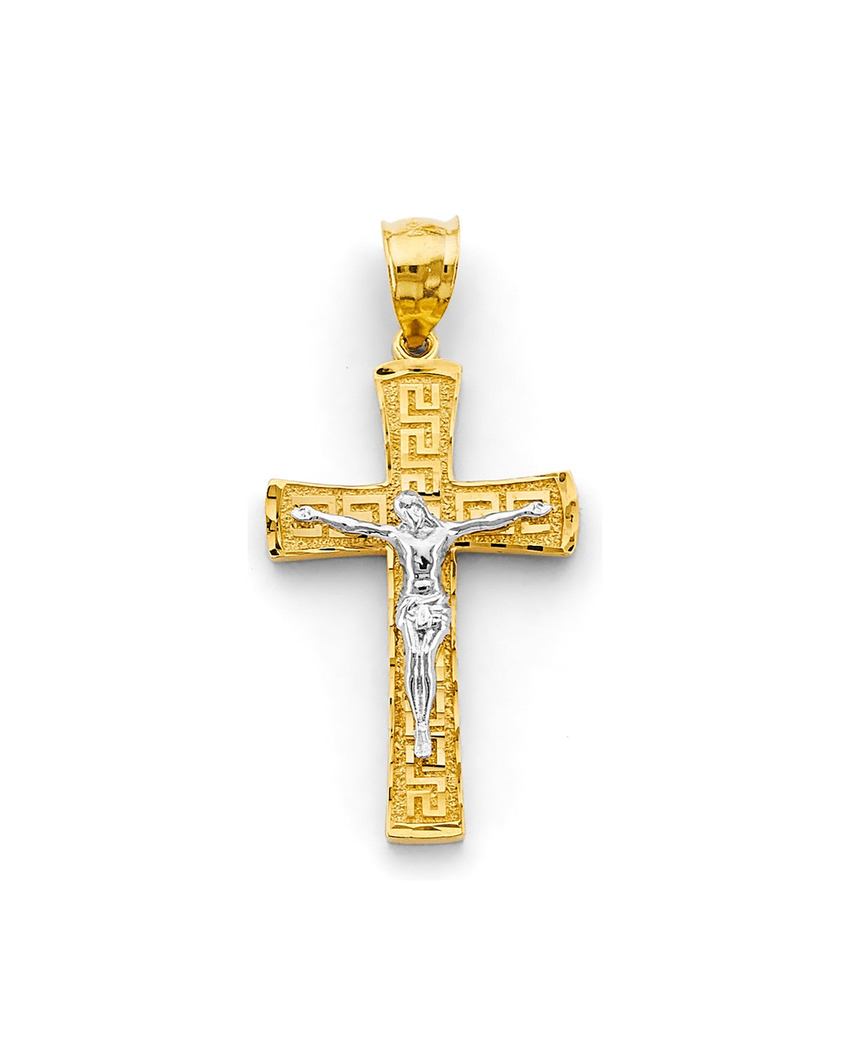 14K Two-Tone Gold Greek Crucifix Cross Pendant (PT-2948)